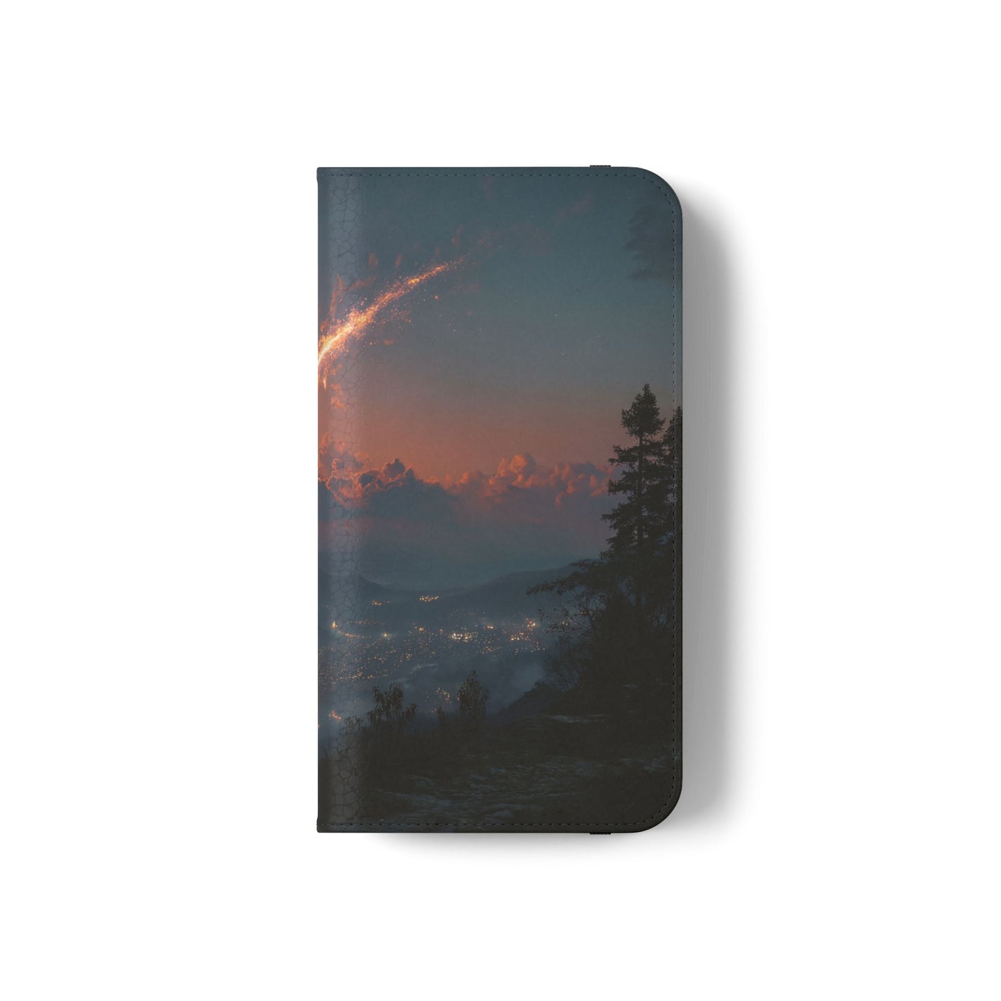 Meteor Over Valley Flip Cases – Crimson Sky Sentinel Cover