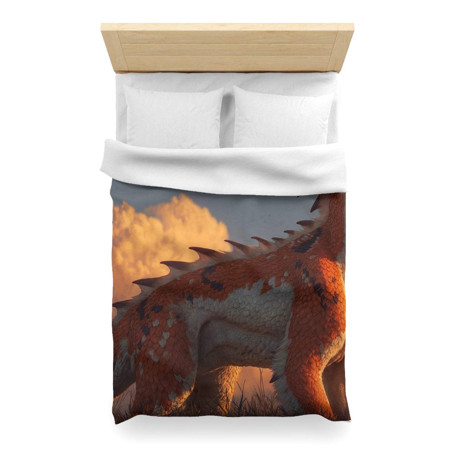 Sunset Sentinel Dragon Microfiber Duvet Cover – Warm Amber Glow in Wild Grass