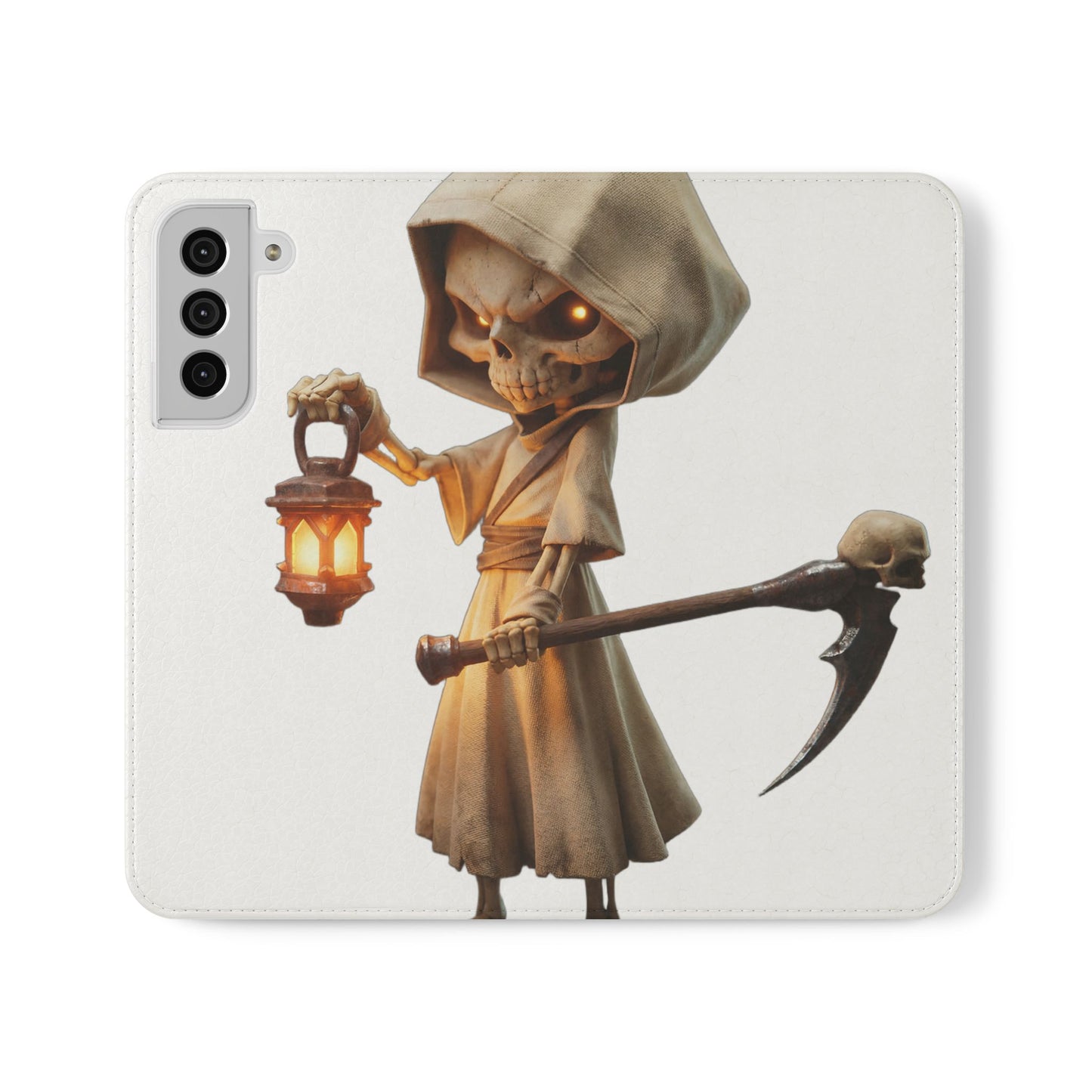 Lantern-Bearing Sentinel Flip Cases – Hooded Guardian with Scythe and Warm Glow
