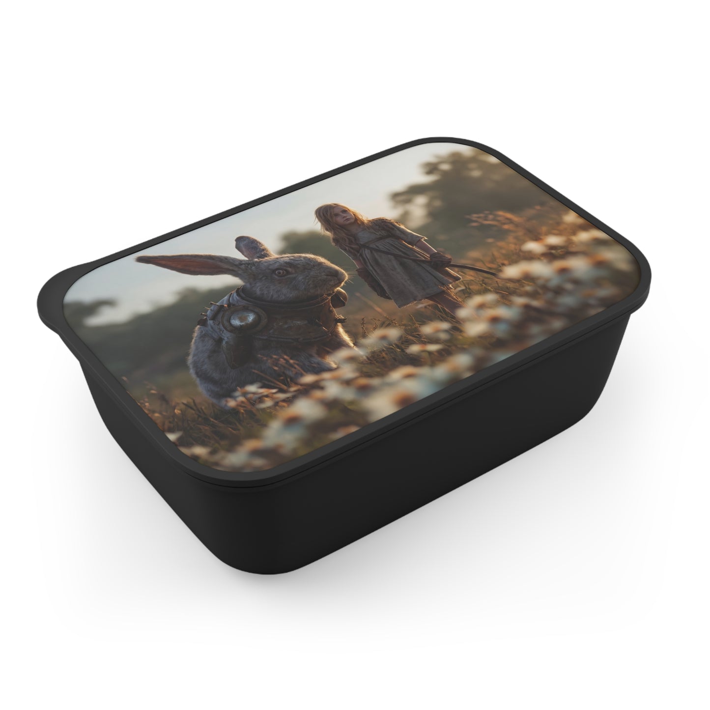 Guardian Rabbit and Girl PLA Bento Box with Band and Utensils – Sunset Meadow Companionship