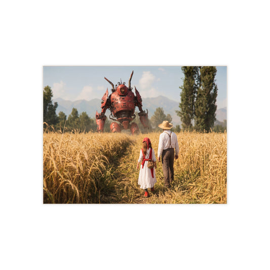 Red Rust Giant Ceramic Photo Tile – Wheatfield Encounter with a Gentle Colossus