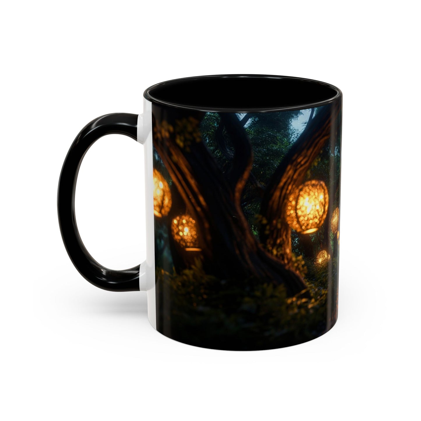 Luminous Forest Path Accent Coffee Mug (11, 15oz) – Warm Glow Through Ancient Branches