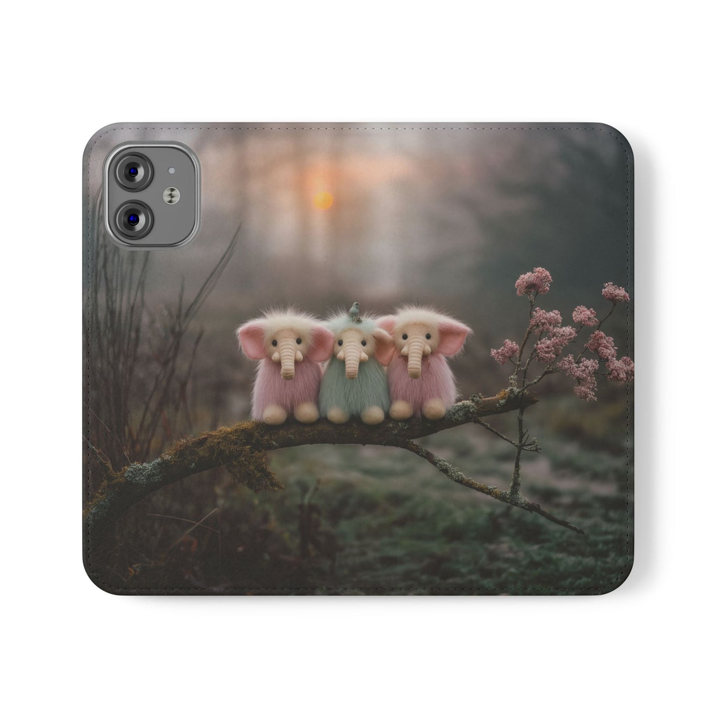Mossy Branch Elephants Flip Cases – Pastel Fluff Guardians