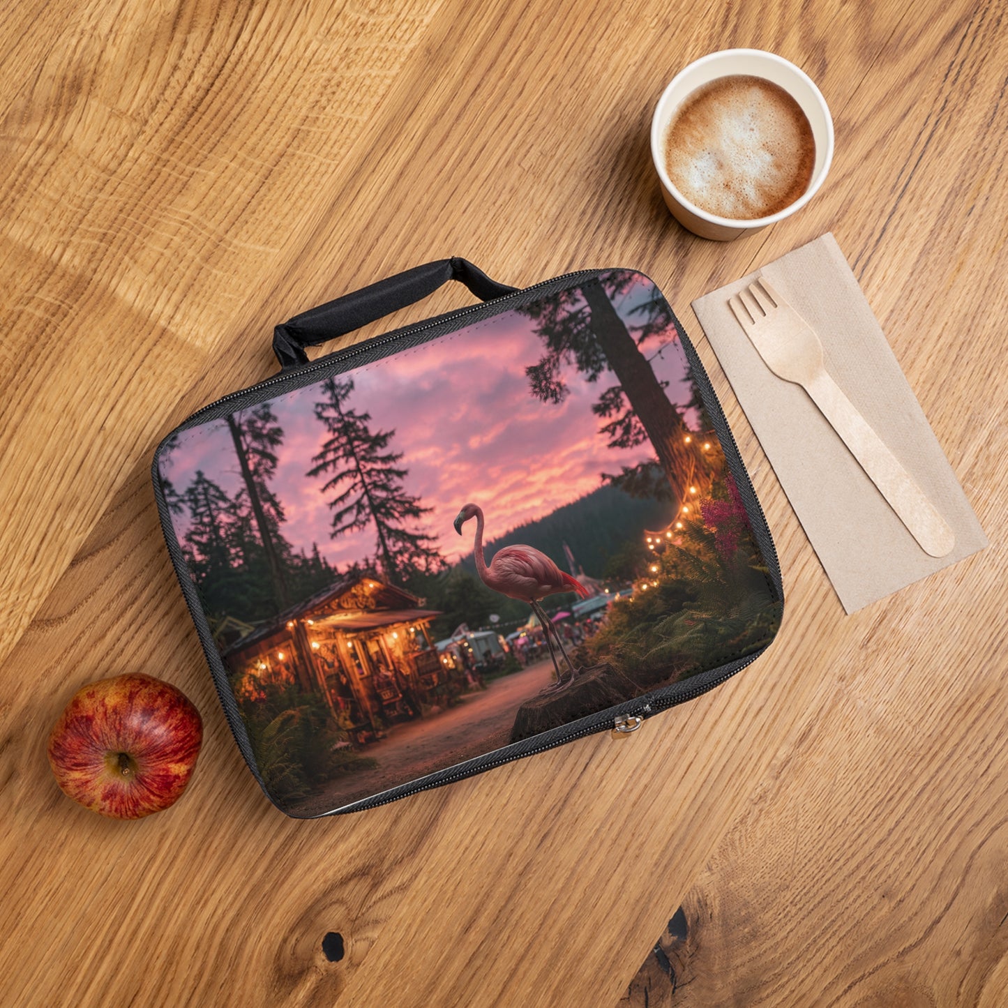 Forest Flamingo Lunch Bag – Sunset Serenity in the Pines