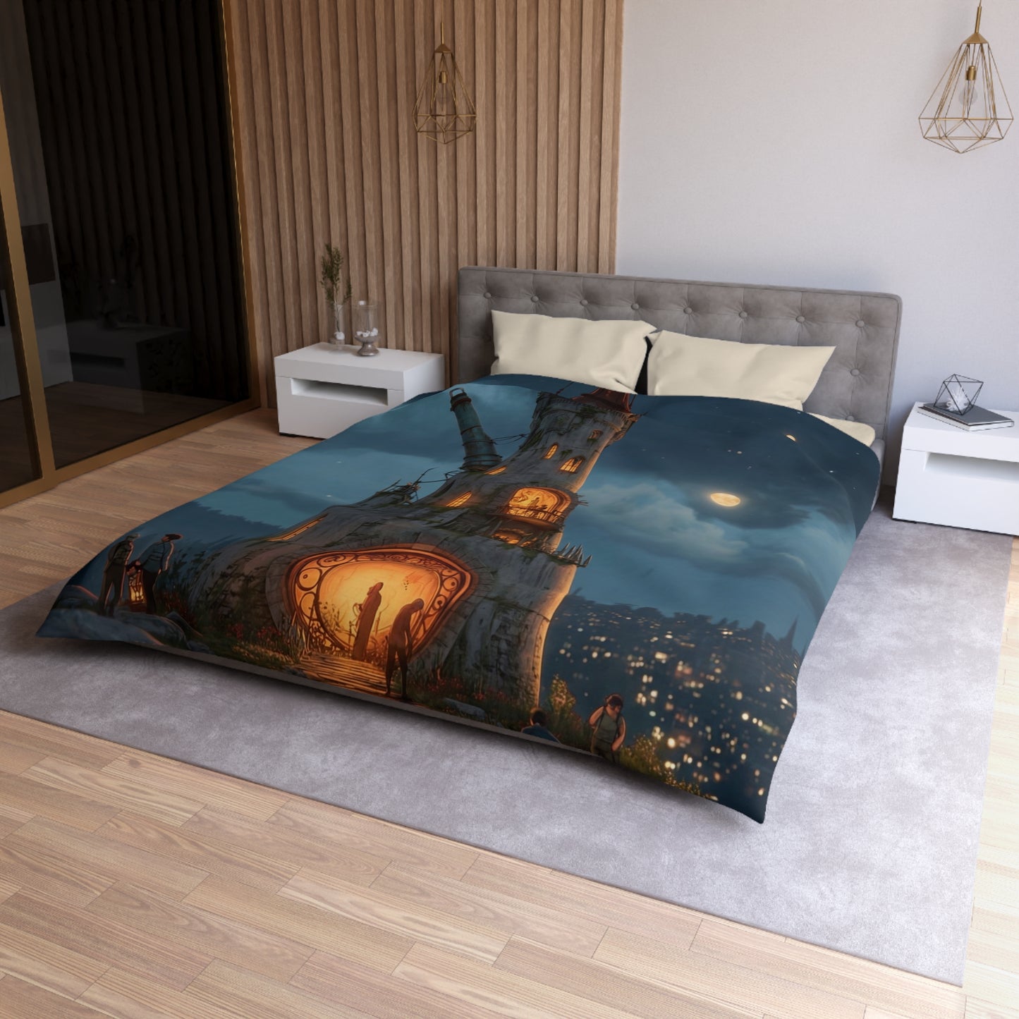 Starlit Observatory Duvet Cover – Whispers of the Cosmic Gate
