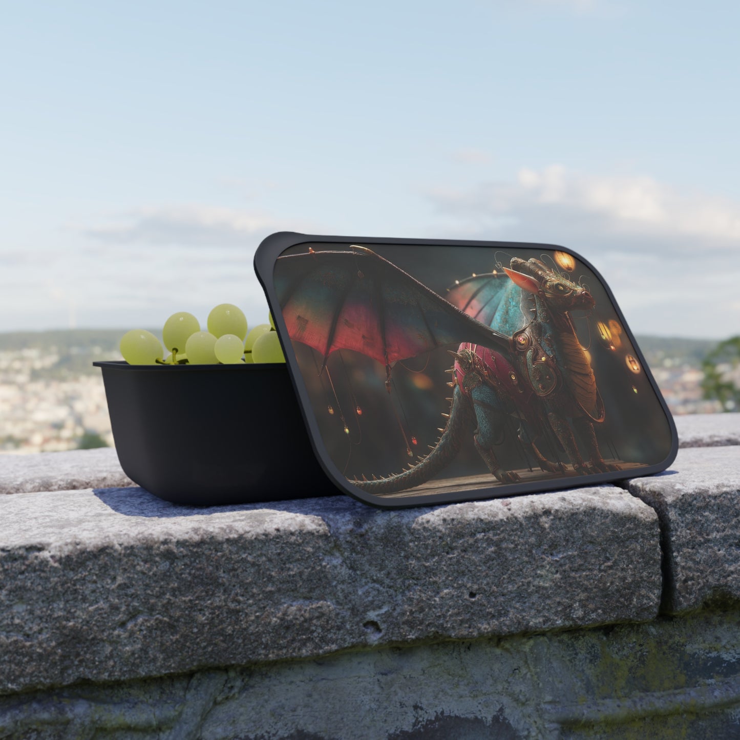Regal Dragon with Lantern Wings PLA Bento Box with Band and Utensils – Twilight Market Guardian