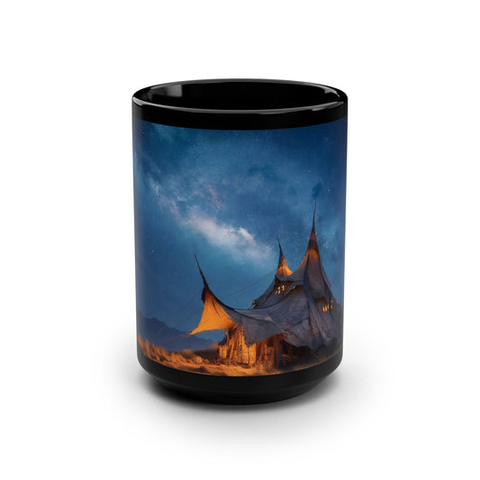 Starlit Canvas Tent Mug, 15oz – Milky Way Warmth on a Black Drinkware