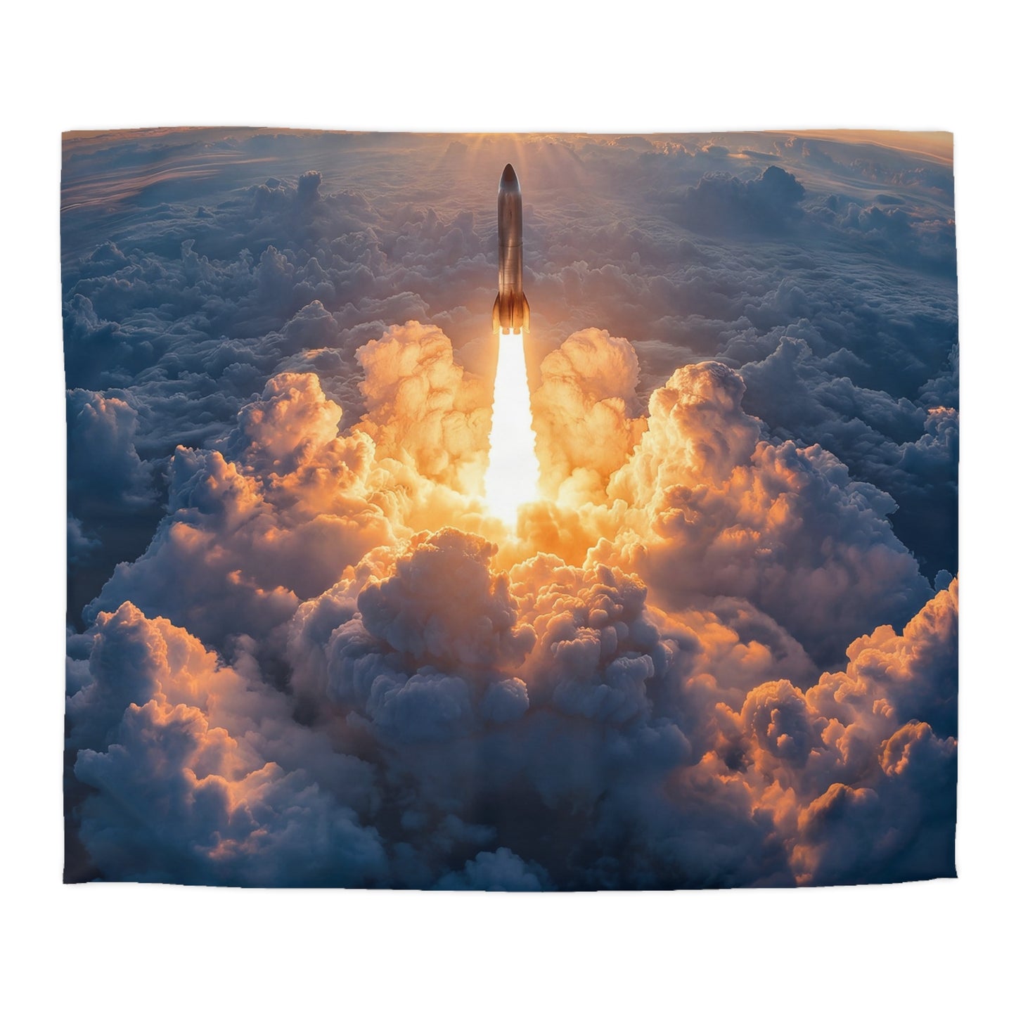 Rocket Sunrise Microfiber Duvet Cover – Piercing Through Clouds Toward Dawn