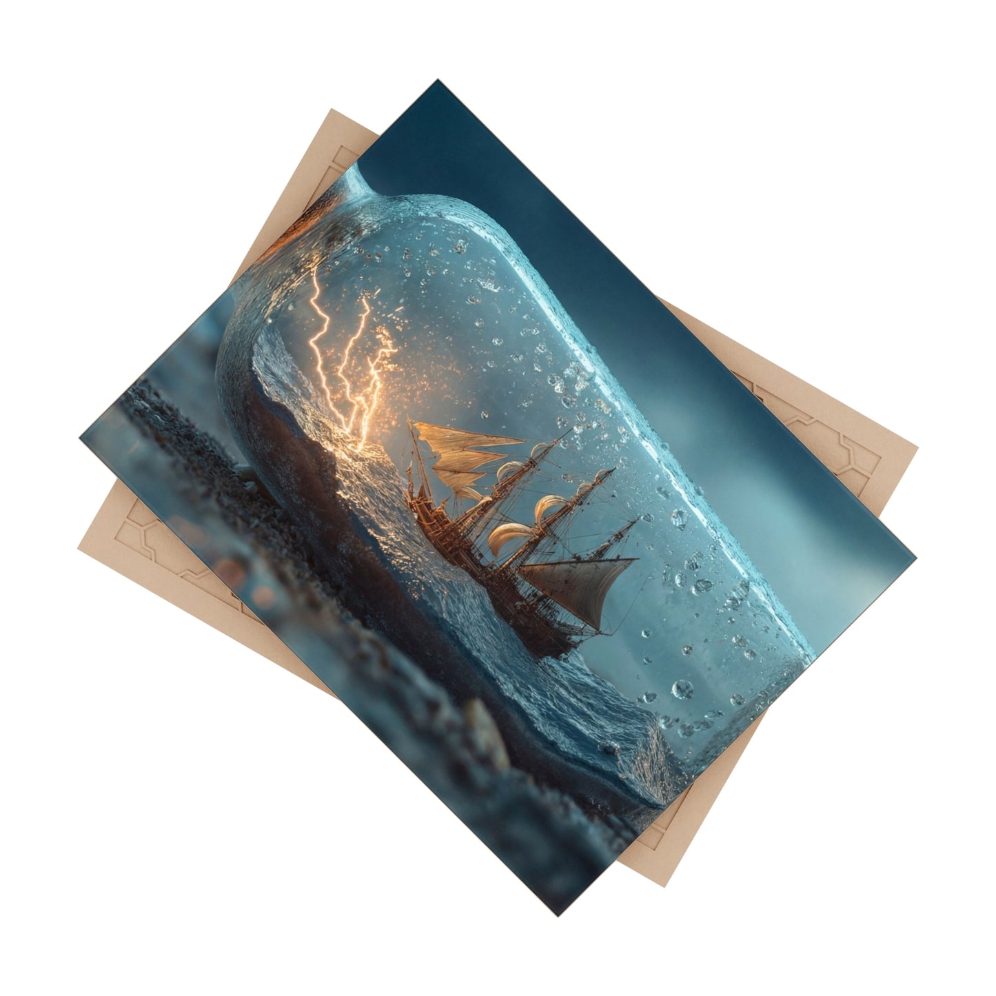 Storm-Ship in Bottle Ceramic Photo Tile – Captured Gale on a Pebbled Shore