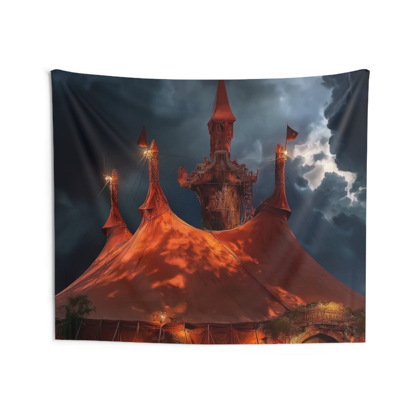 Crimson Circus Tent Wall Tapestry – Night’s Whispering Big Top