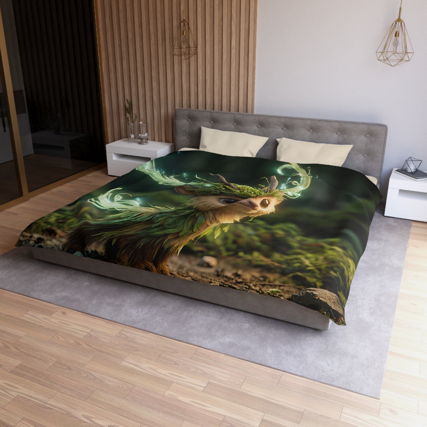 Forest Spirit Deer Microfiber Duvet Cover – Whimsical Glowthrough the Mossy Undergrowth