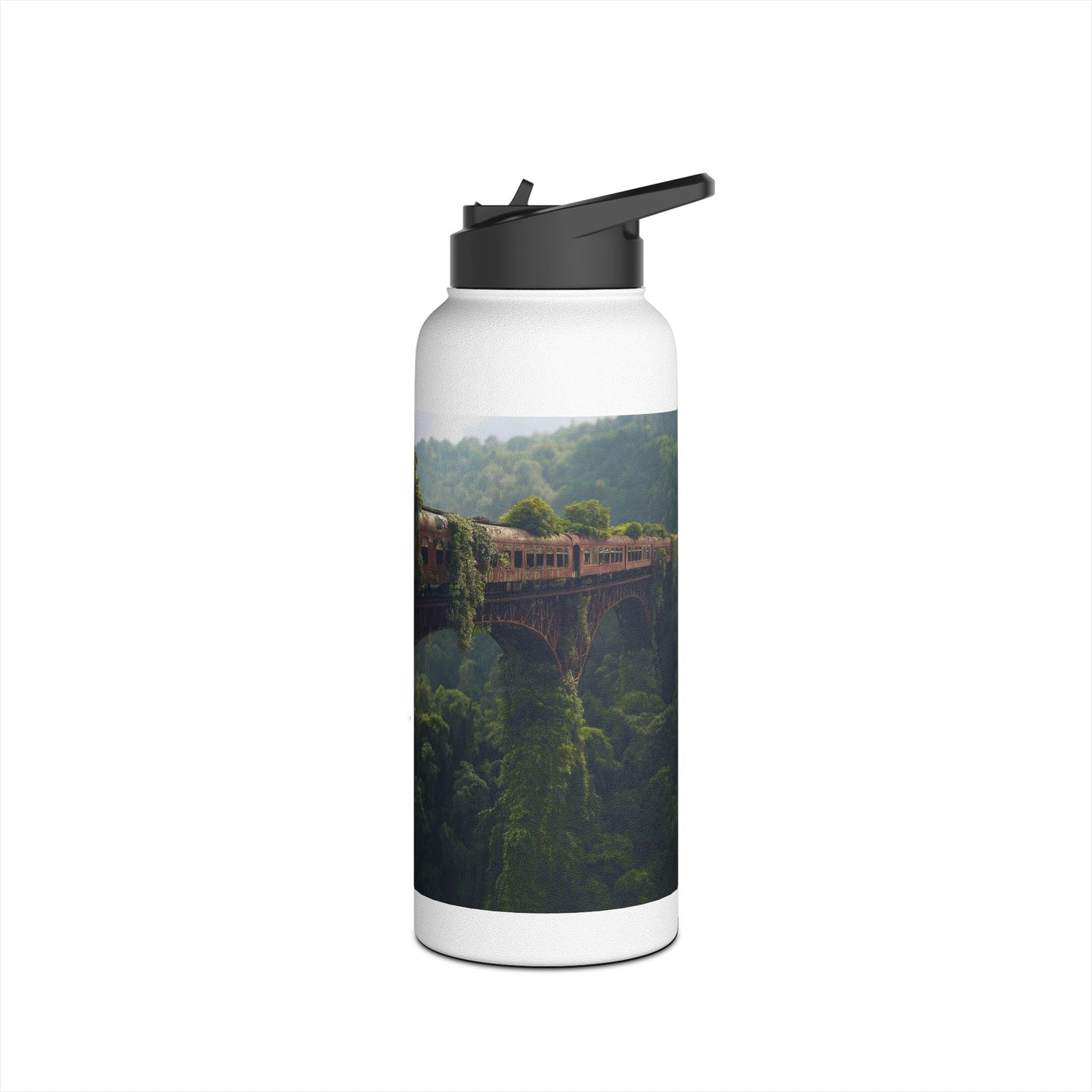 Overgrown Train Bridge Water Bottle – Verdant Ruin Dreamscape