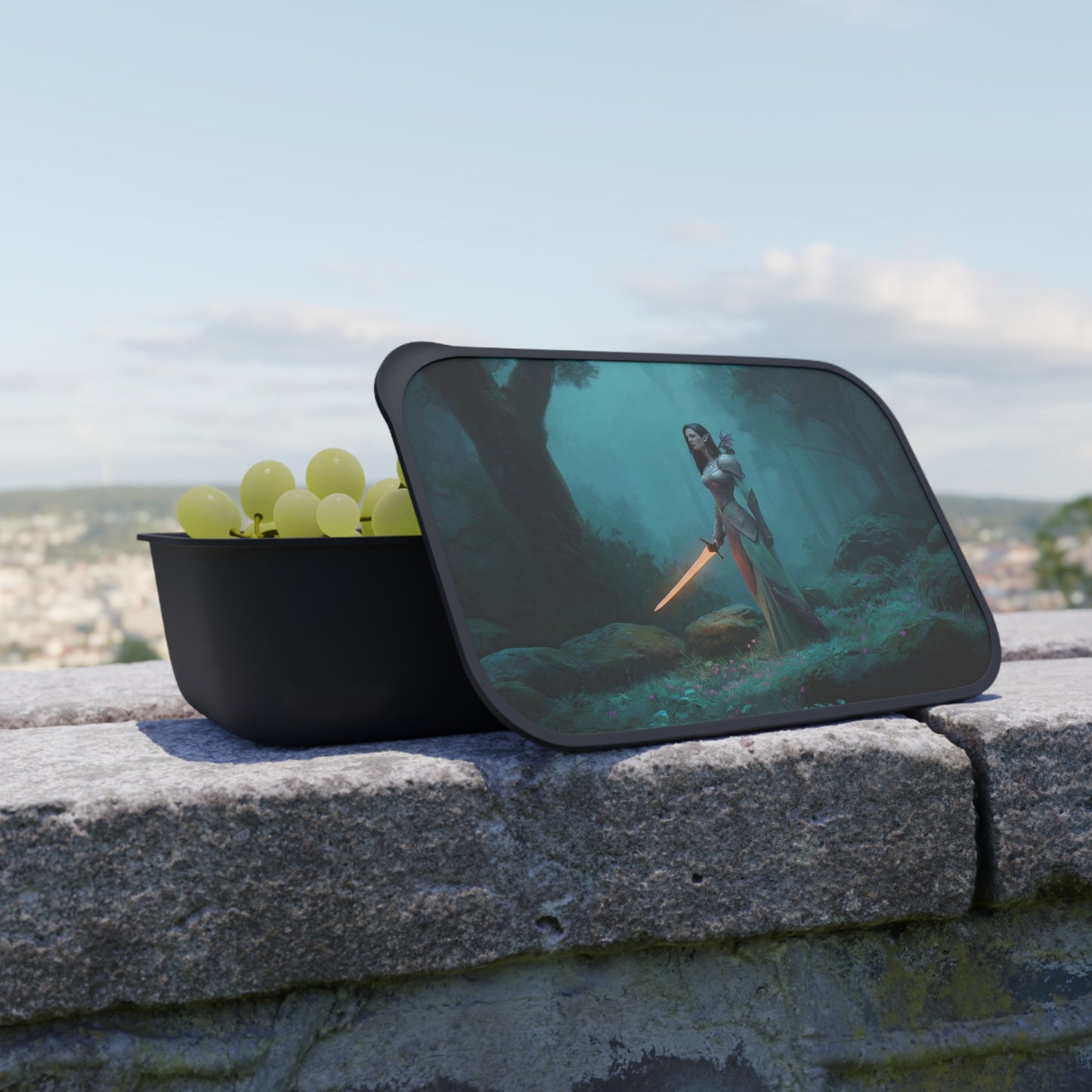 Elven Warrior with Glowing Sword PLA Bento Box with Band and Utensils – Twilight Grove Guardian