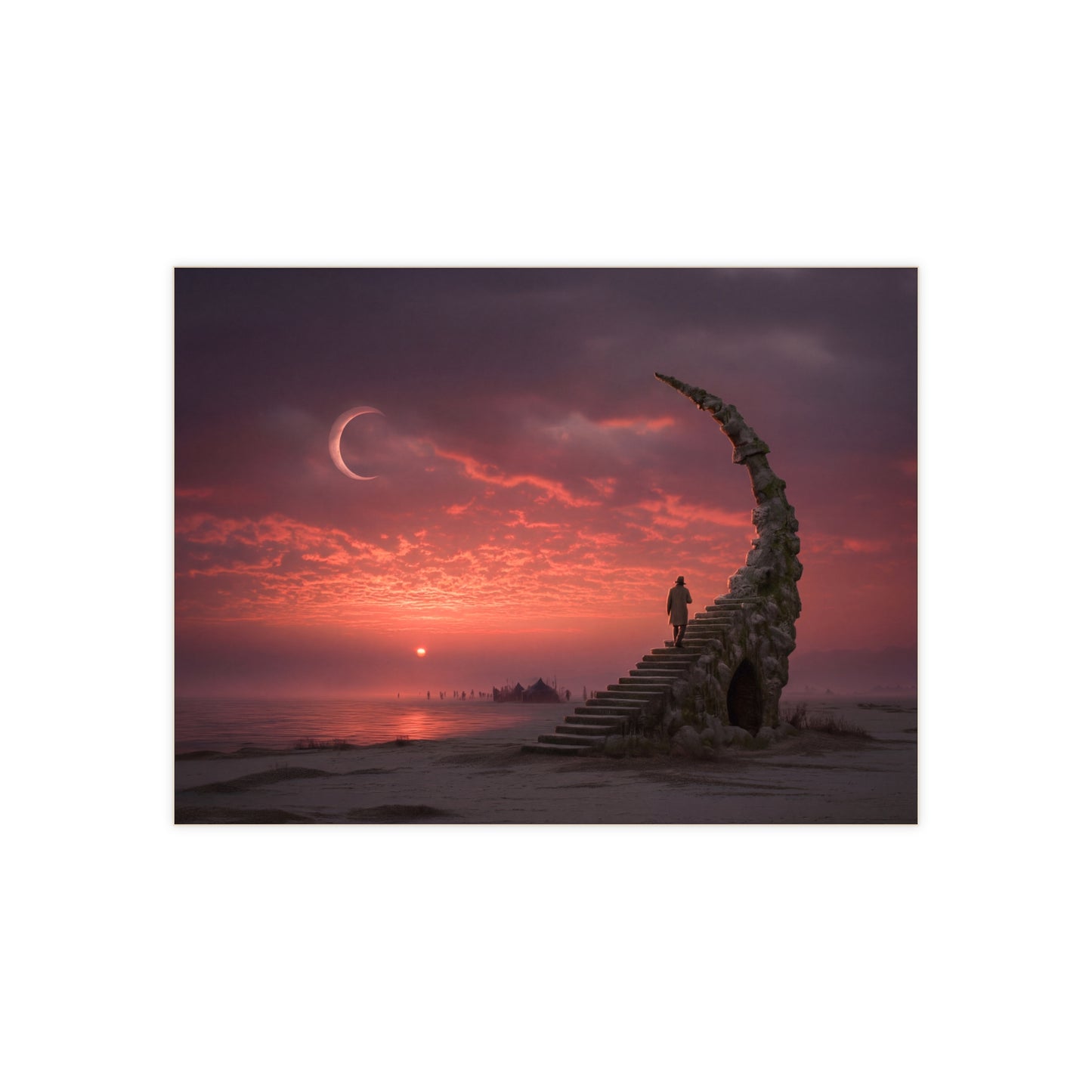 Solstice Staircase Ceramic Photo Tile – Ascending Through Crimson Twilight