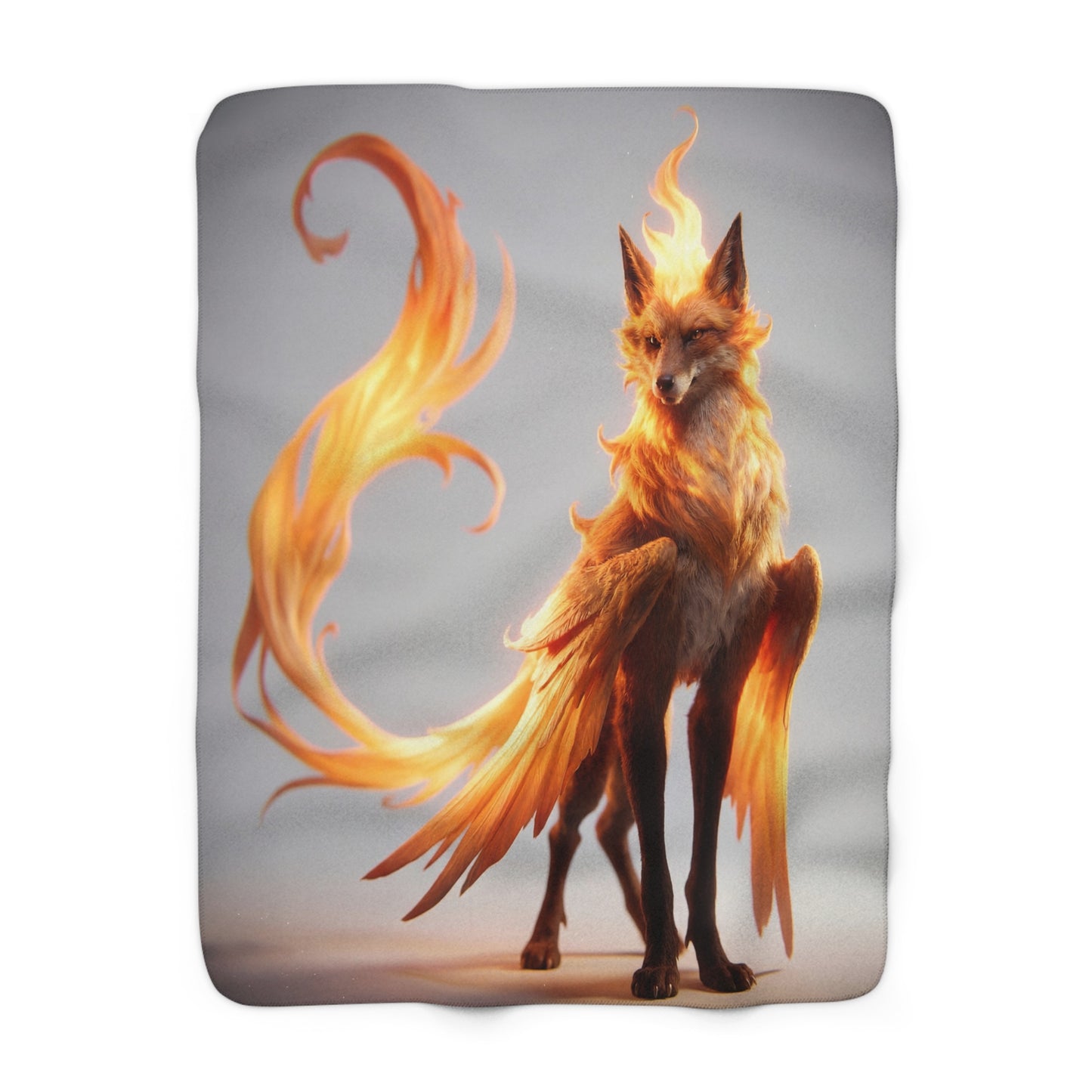 Flame-Fox Guardian Sherpa Fleece Blanket – Ember Wings and Fiery Mane