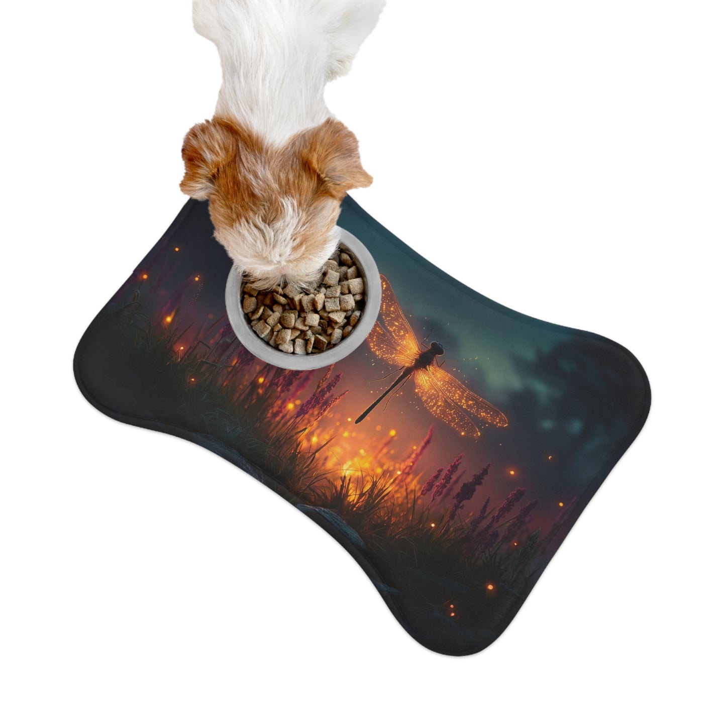 Glowing Dragonfly Pet Feeding Mats – Twilight Meadow Dreamscape