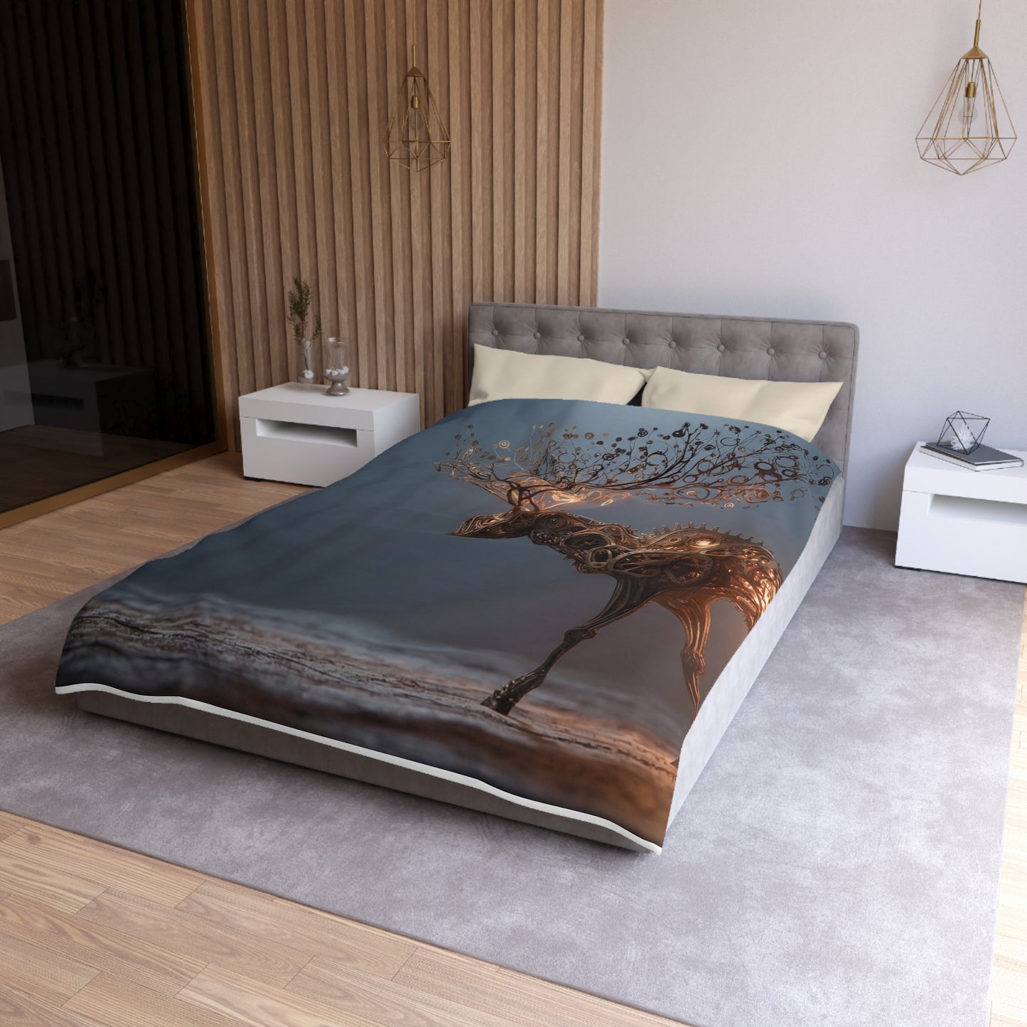Clockwork Stag Microfiber Duvet Cover – Luminescent Forest Guardian
