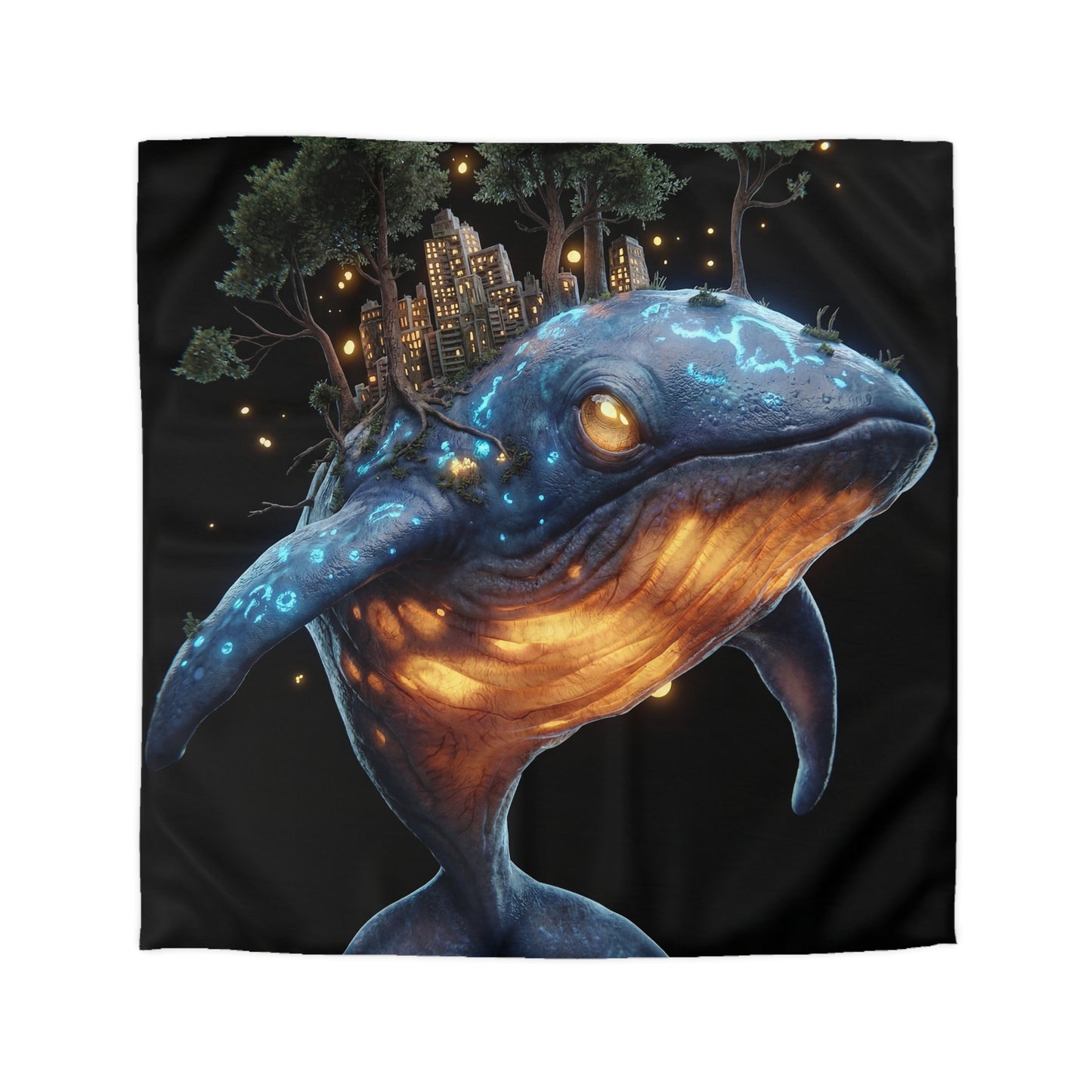 Bioluminescent Whale Sanctuary Duvet Cover – Floating City on a Gentle Giant