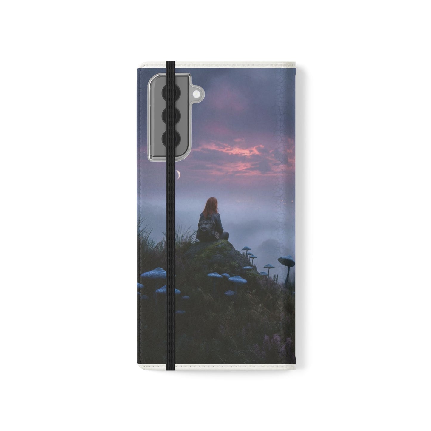 Misty Hilltop Flip Cases – Red-Haired Wanderer at Twilight