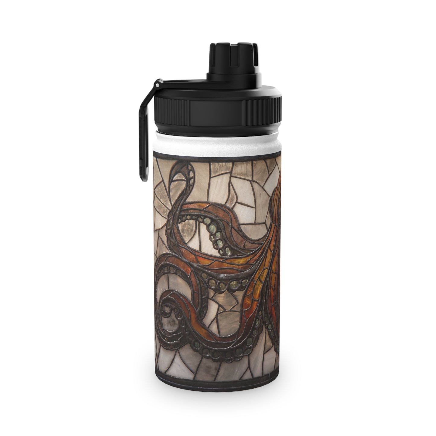 Stained Glass Octopus Water Bottle – Amber Tide Guardian with Iron Frame