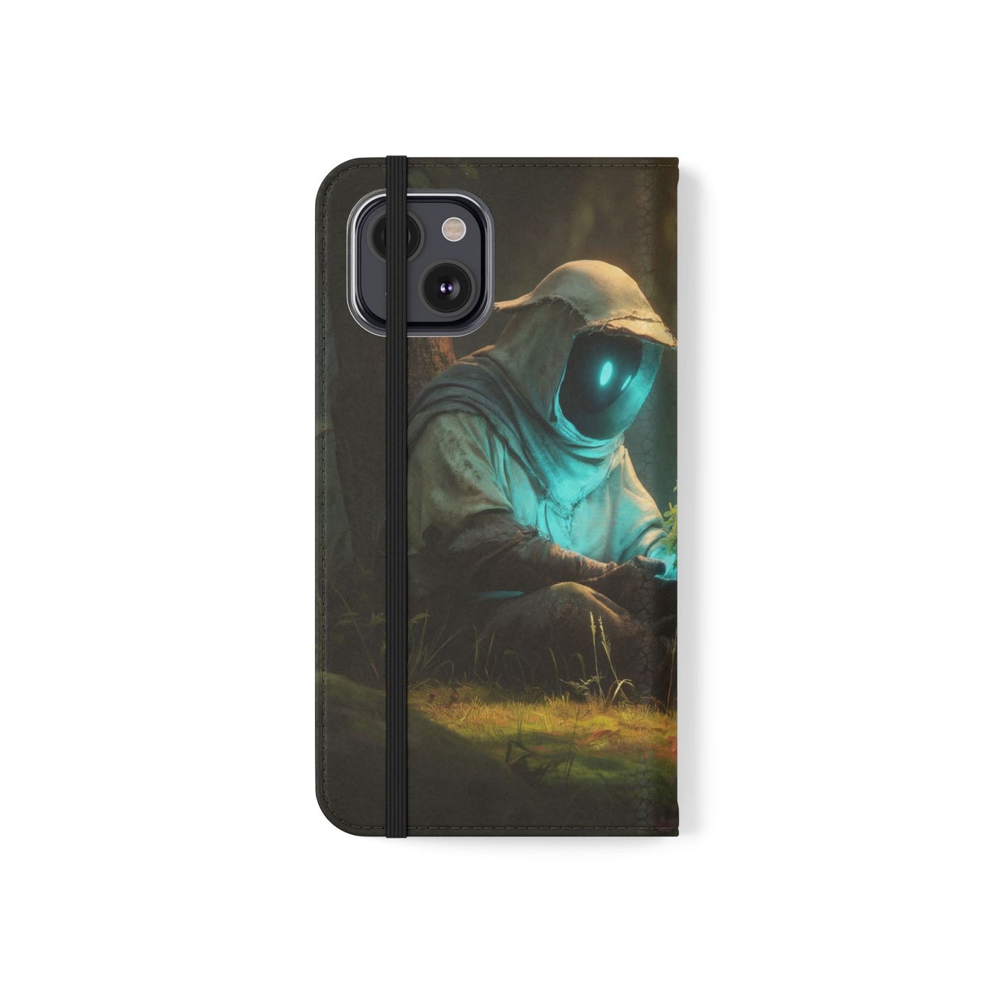 Glowing Orb Hooded Guardian Flip Cases – Bioluminescent Forest Keeper