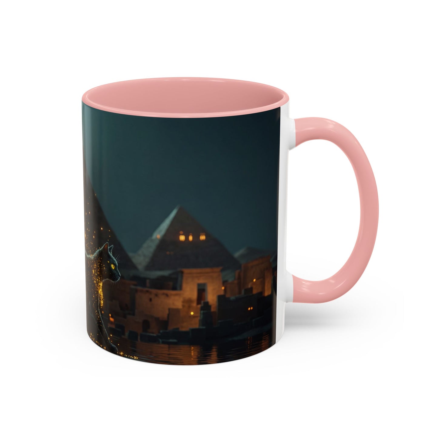 Pharaoh Cat Accent Coffee Mug (11, 15oz) – Golden Stardust Nile Sentinel