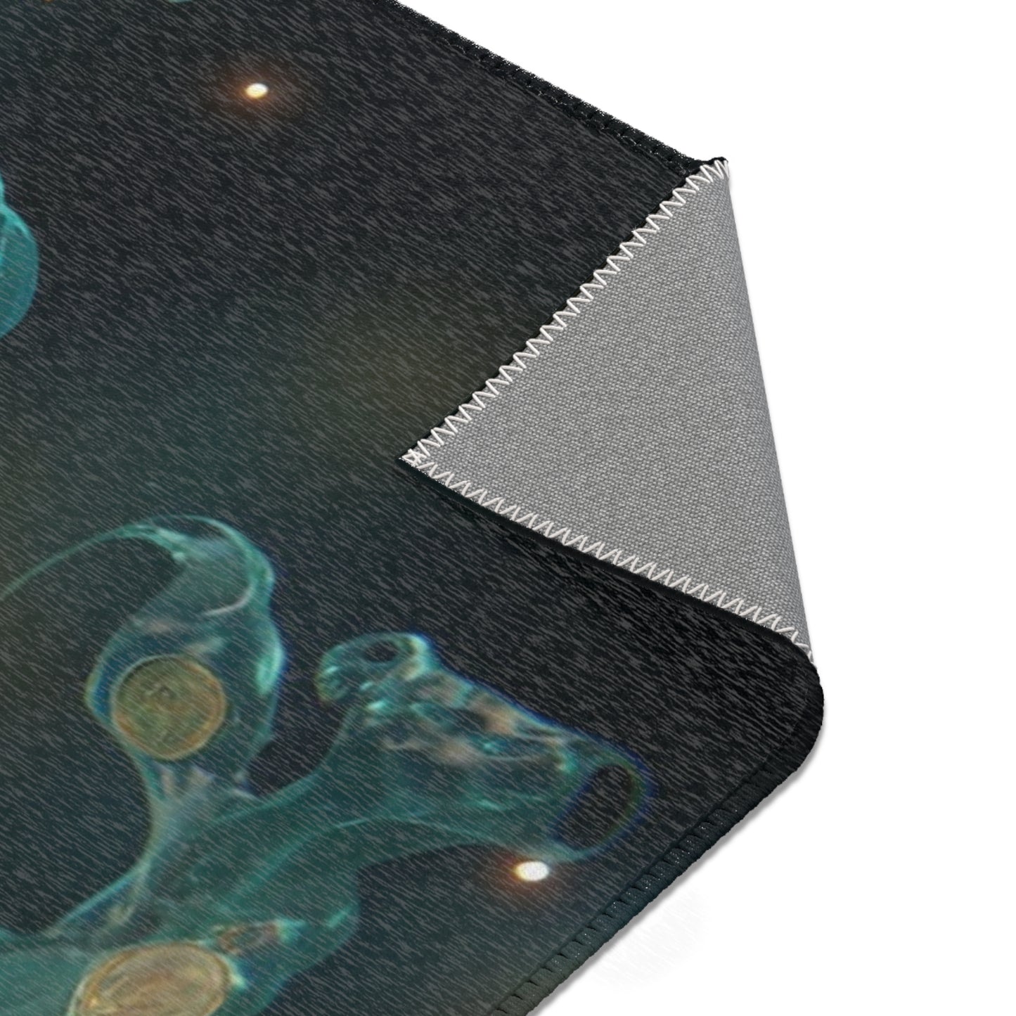 Liquid Starlight Sentinel Rug – Aura of Glowing Coins and Azure Veils