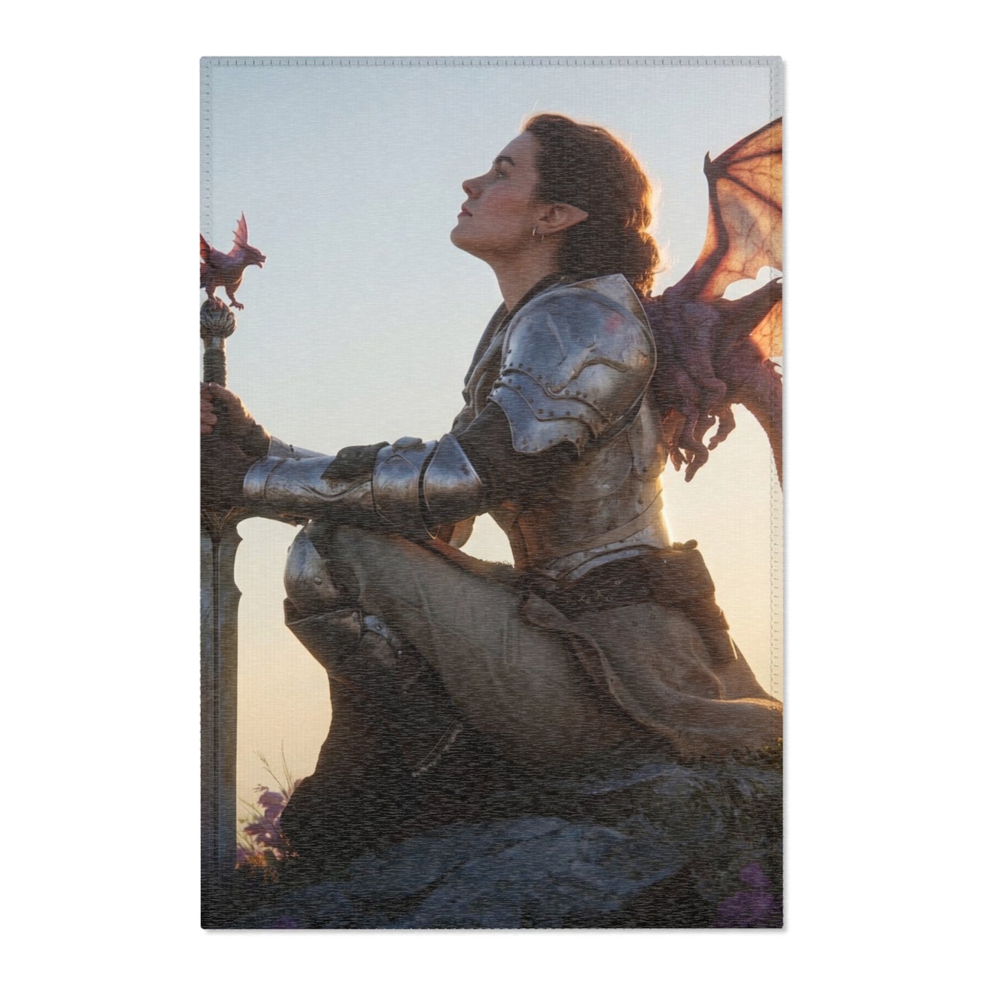 Dragon Sentinel Area Rugs – Sunset Peak Guardian Scene