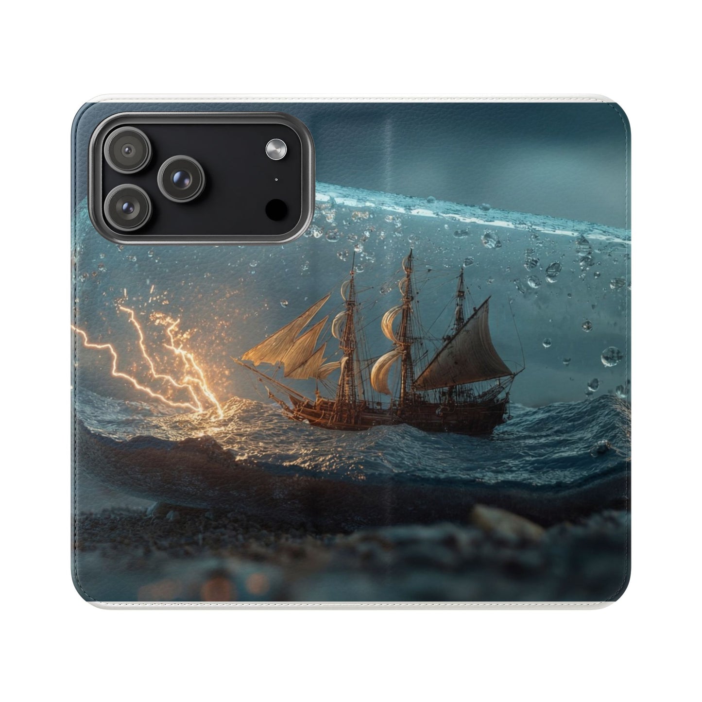 Storm-Struck Galleon Flip Cases – Lightning Inside Glass Bottle