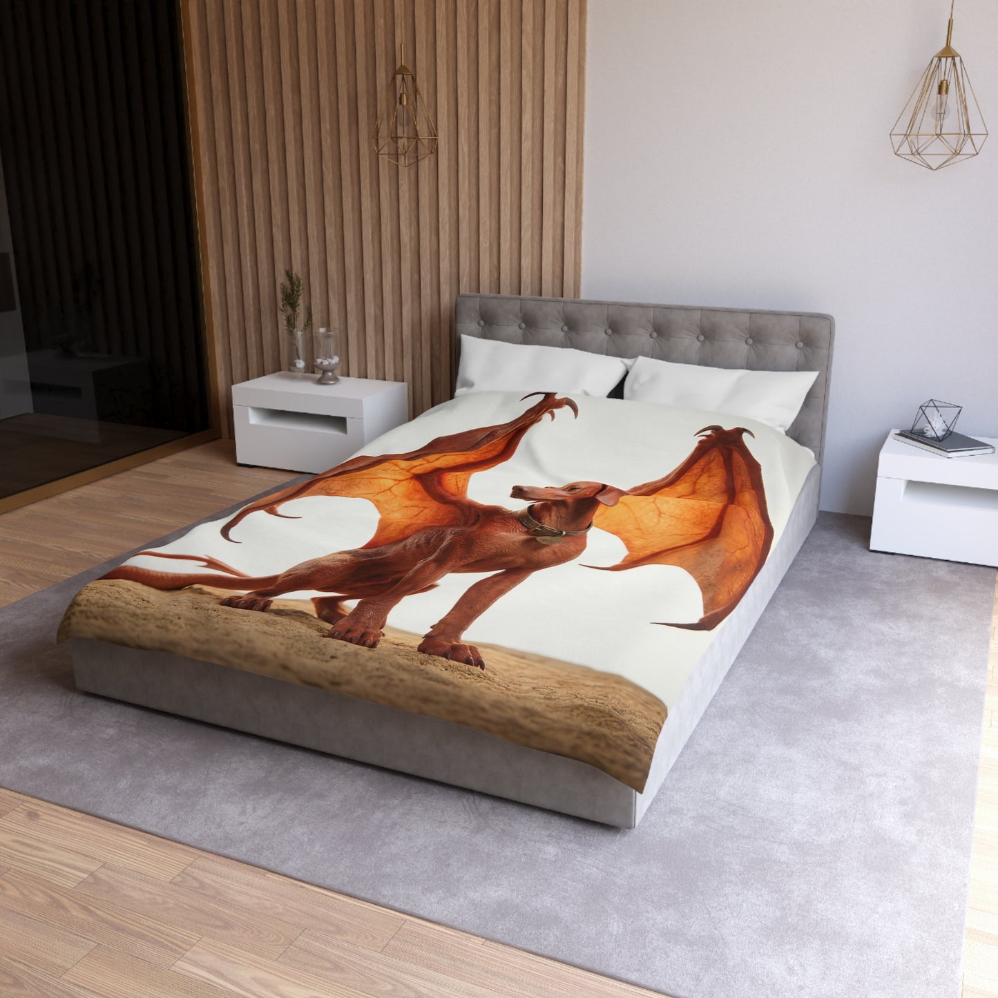 Winged Canine Guardian Microfiber Duvet Cover – Amber Flight Dreamscape