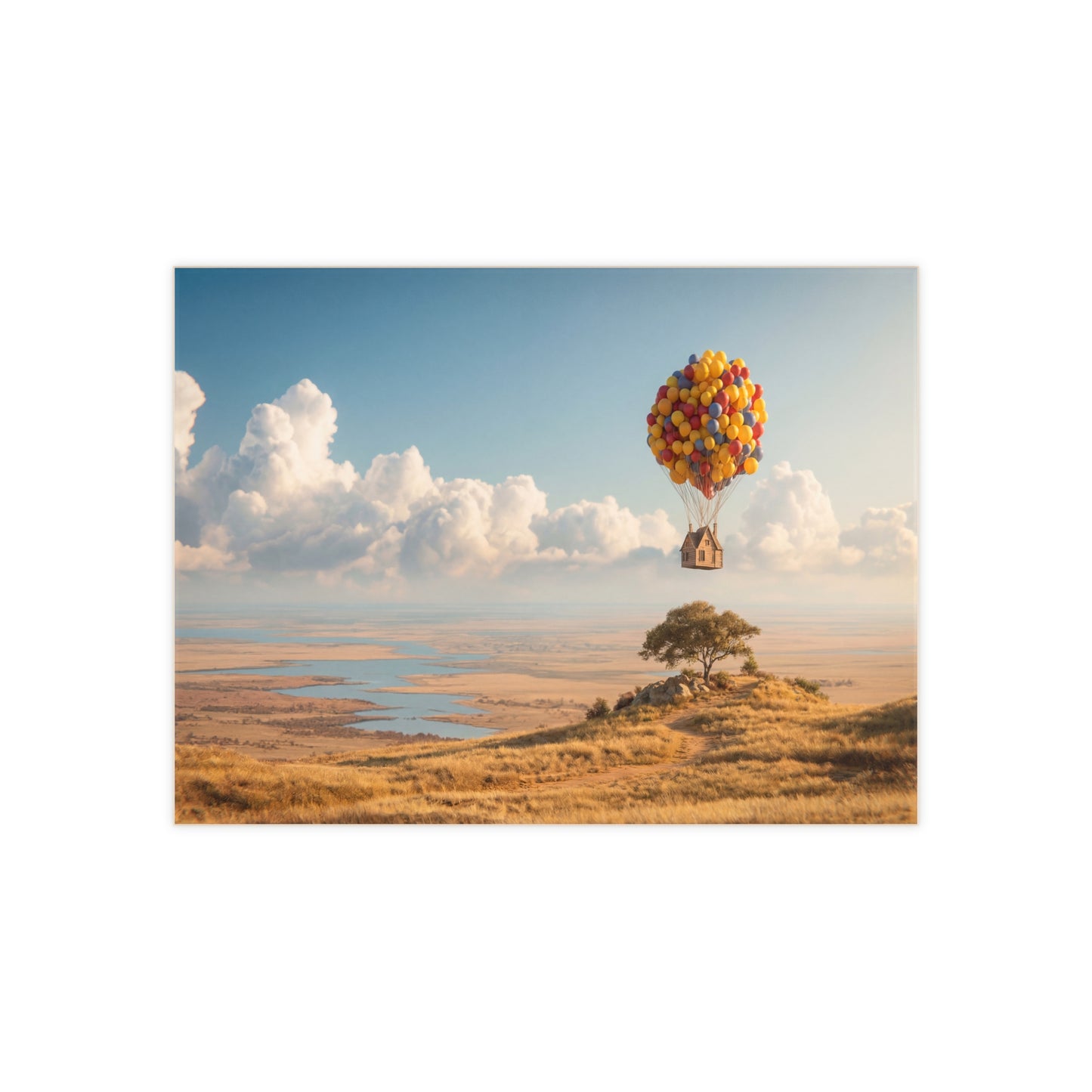 House on Balloons Ceramic Photo Tile – Skybound Hearth Over Golden Hills