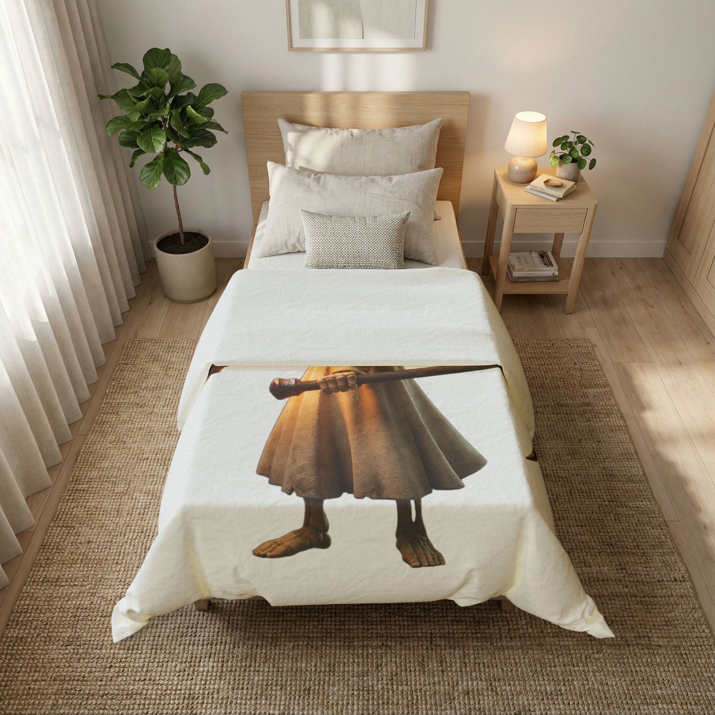 Lantern-Skeletun Cotton Duvet Cover – Hooded Reaper with Glowing Orb