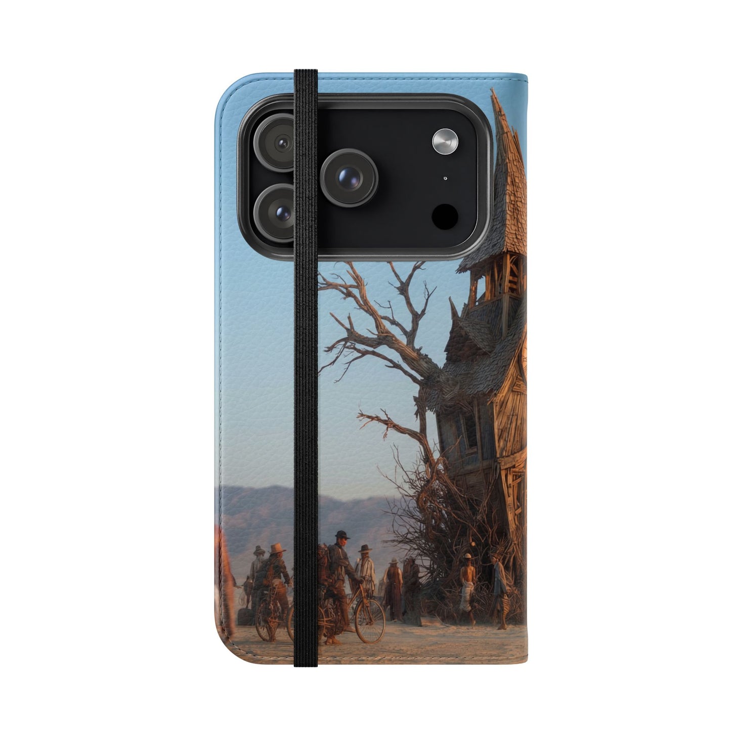 Clocktower Wanderers Flip Cases – Dusty Desert Sentinel Scene