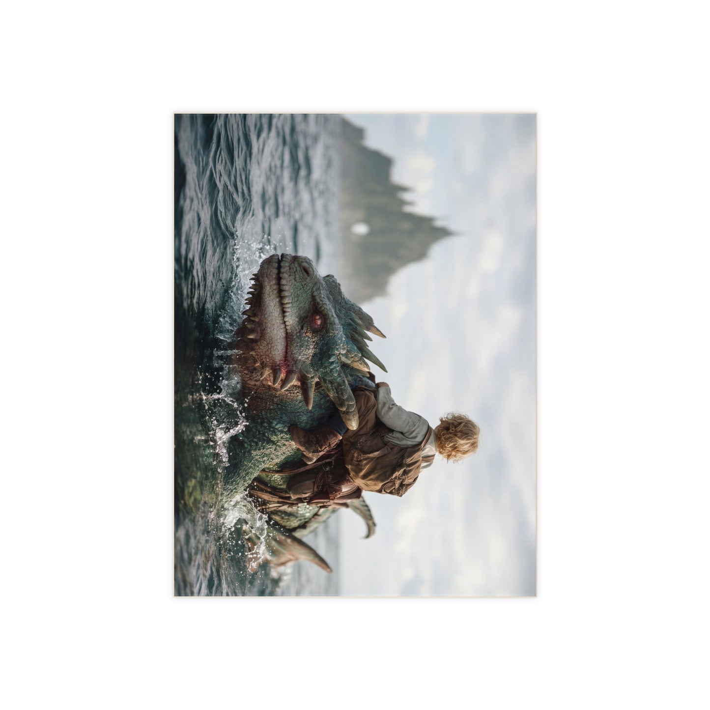 Child on Sea Dragon Ceramic Photo Tile – Voyage to the Misty Isle