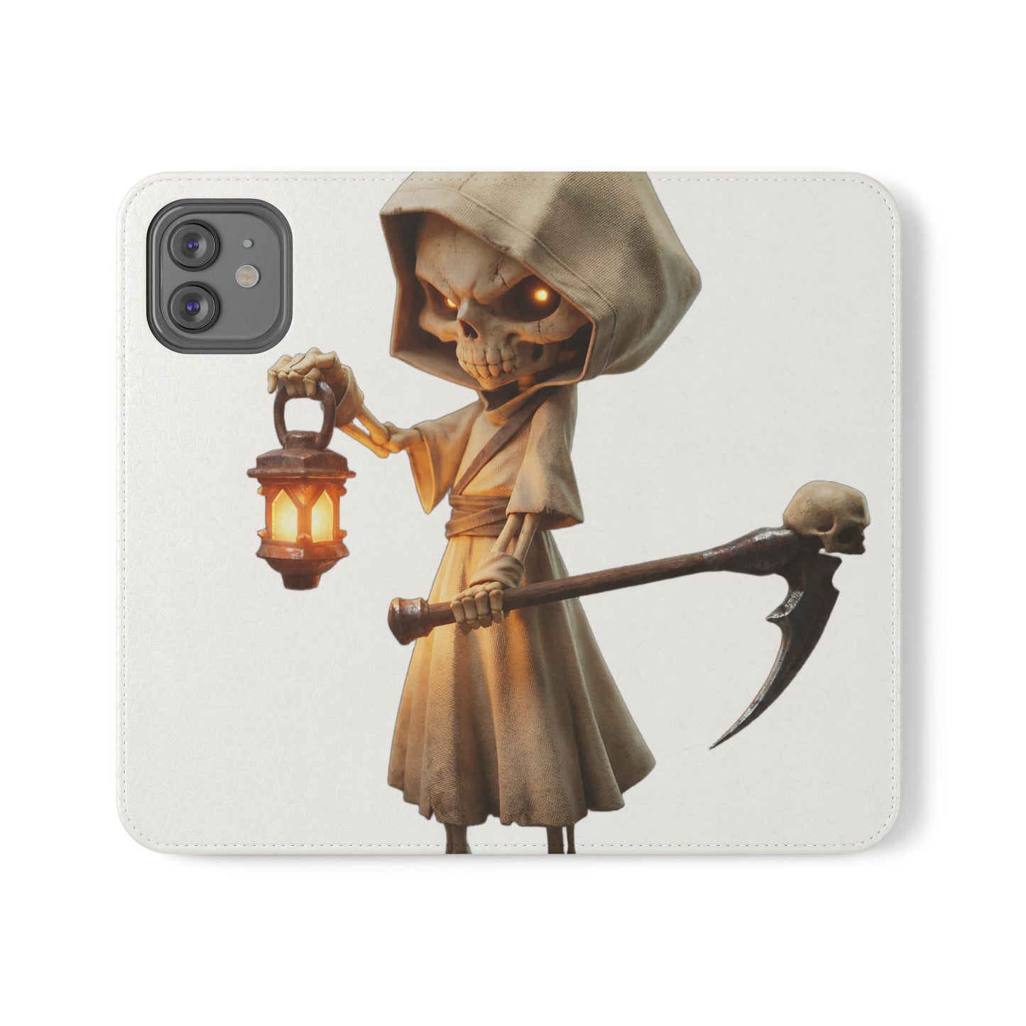 Lantern-Bearing Sentinel Flip Cases – Hooded Guardian with Scythe and Warm Glow