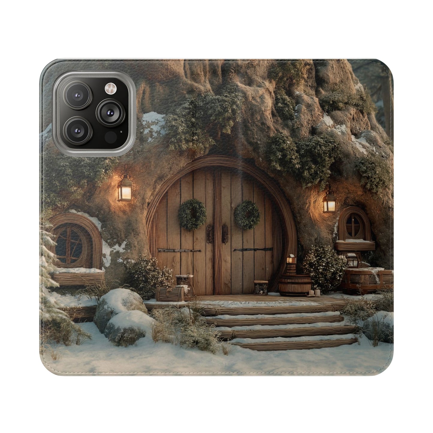 Hobbit Hole Flip Cases – Cozy Winter Doorway Scene