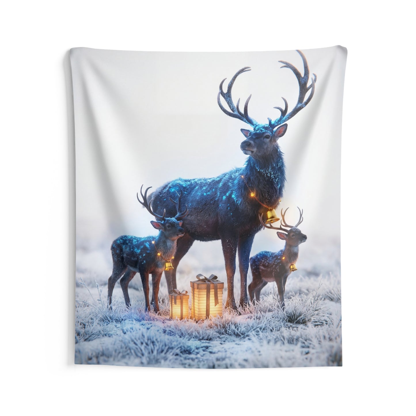 Frostbound Deer Family Indoor Wall Tapestries – Whispering Winter Giftscape