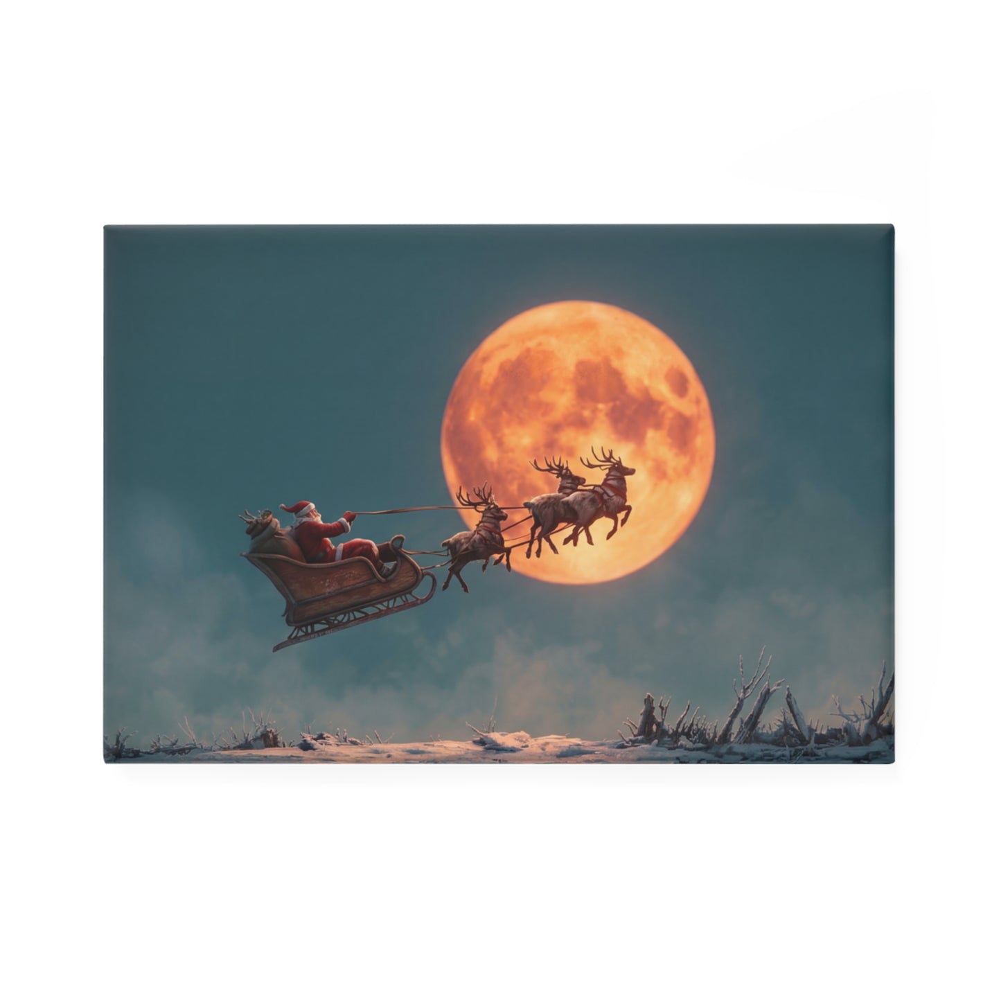 Santa’s Lunar Flight Button Magnet, Rectangle (1 & 10 pcs) – Crimson Moonlit Journey
