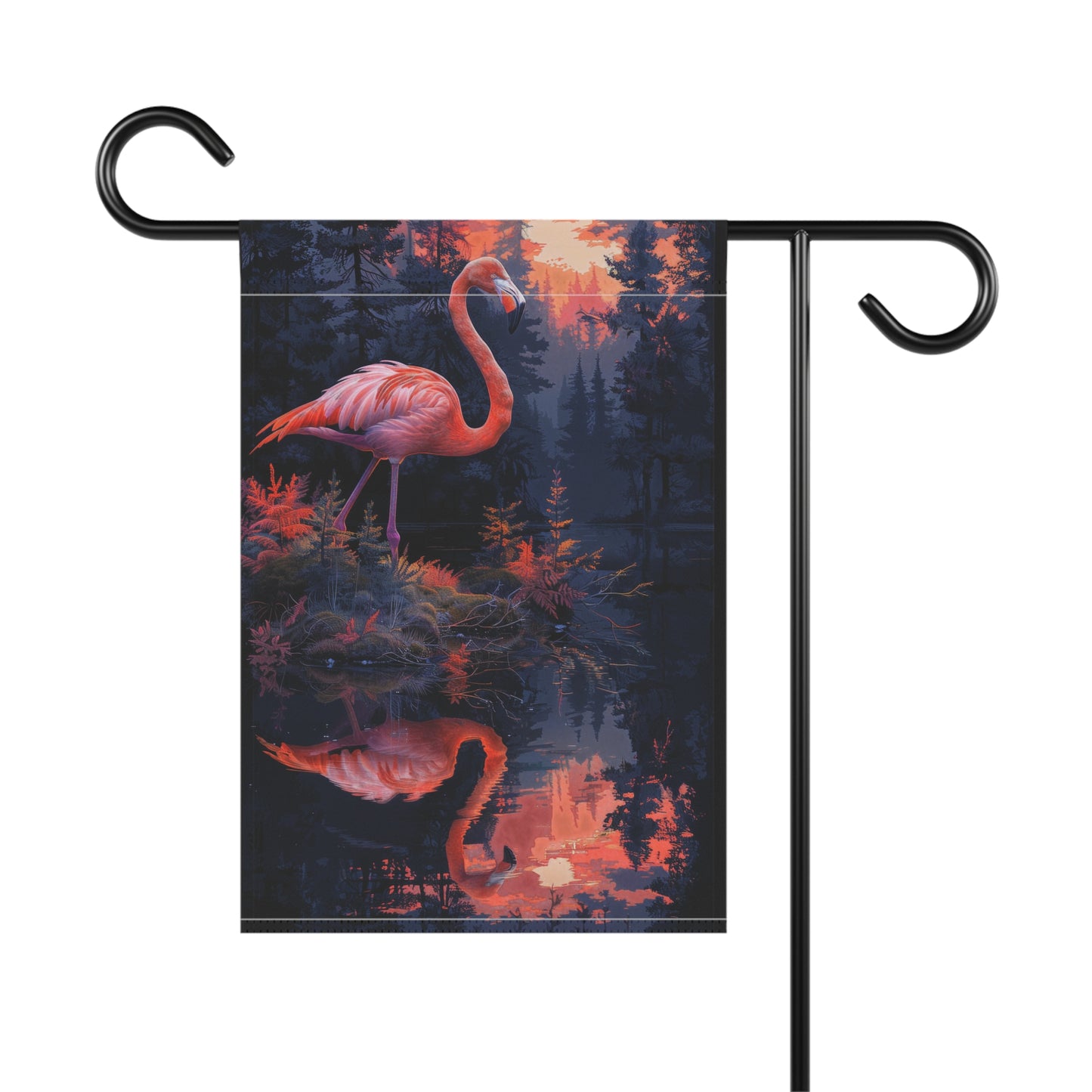 Pink Flamingo Sunset Forest Garden Flag - Product