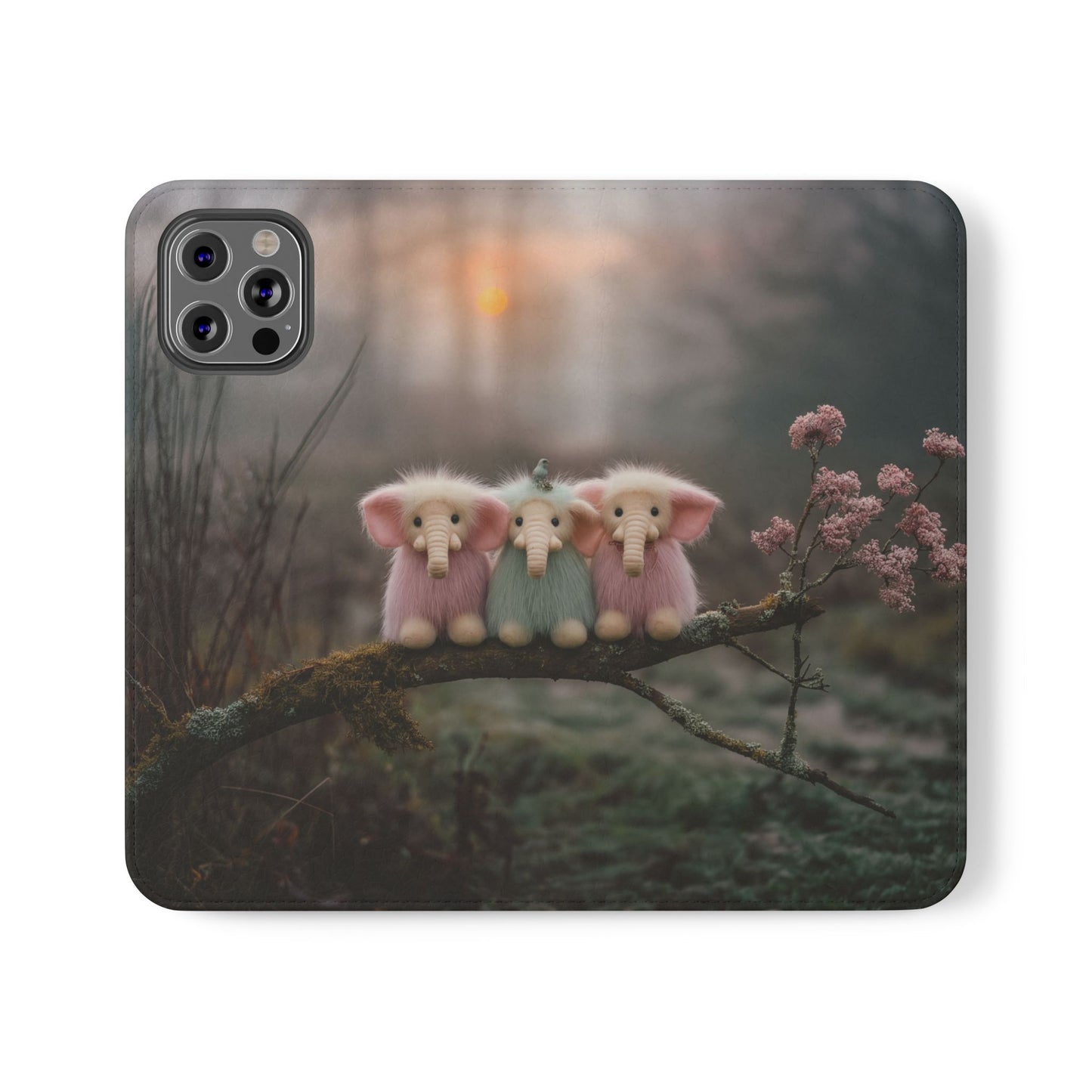 Mossy Branch Elephants Flip Cases – Pastel Fluff Guardians