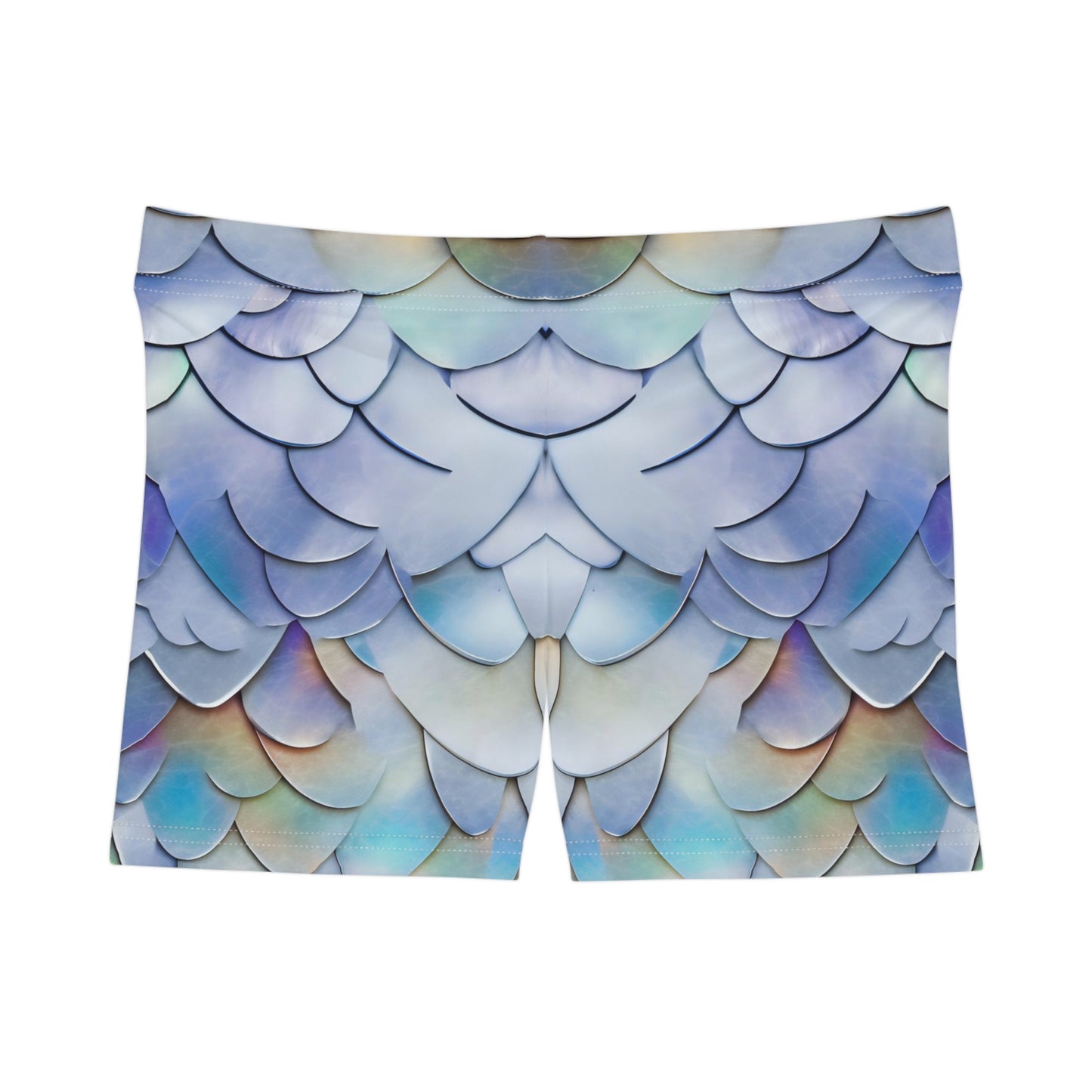 shimmering intricate iridescent rainbow opalescent incandescent stained glass white dragon scales - Women's Shorts (AOP)