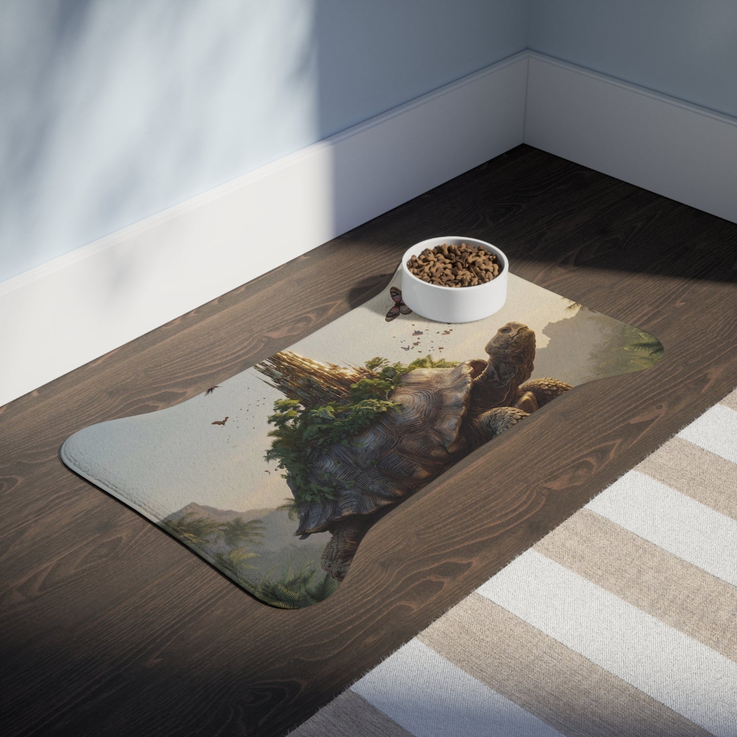Celestial Tortoise Castle Pet Feeding Mats – Sunlit Sanctuary for Your Furry Companions