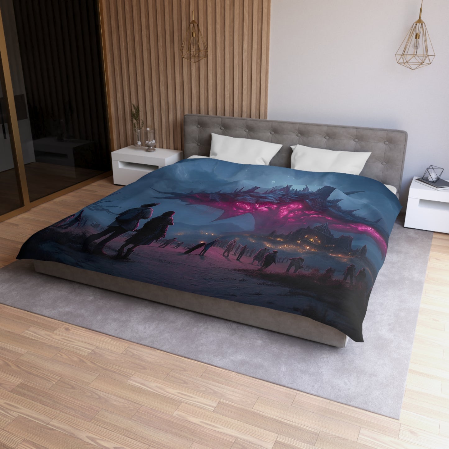 Celestial Leviathan Duvet Cover – Twilight Citadel Under a Skyward Sentinel