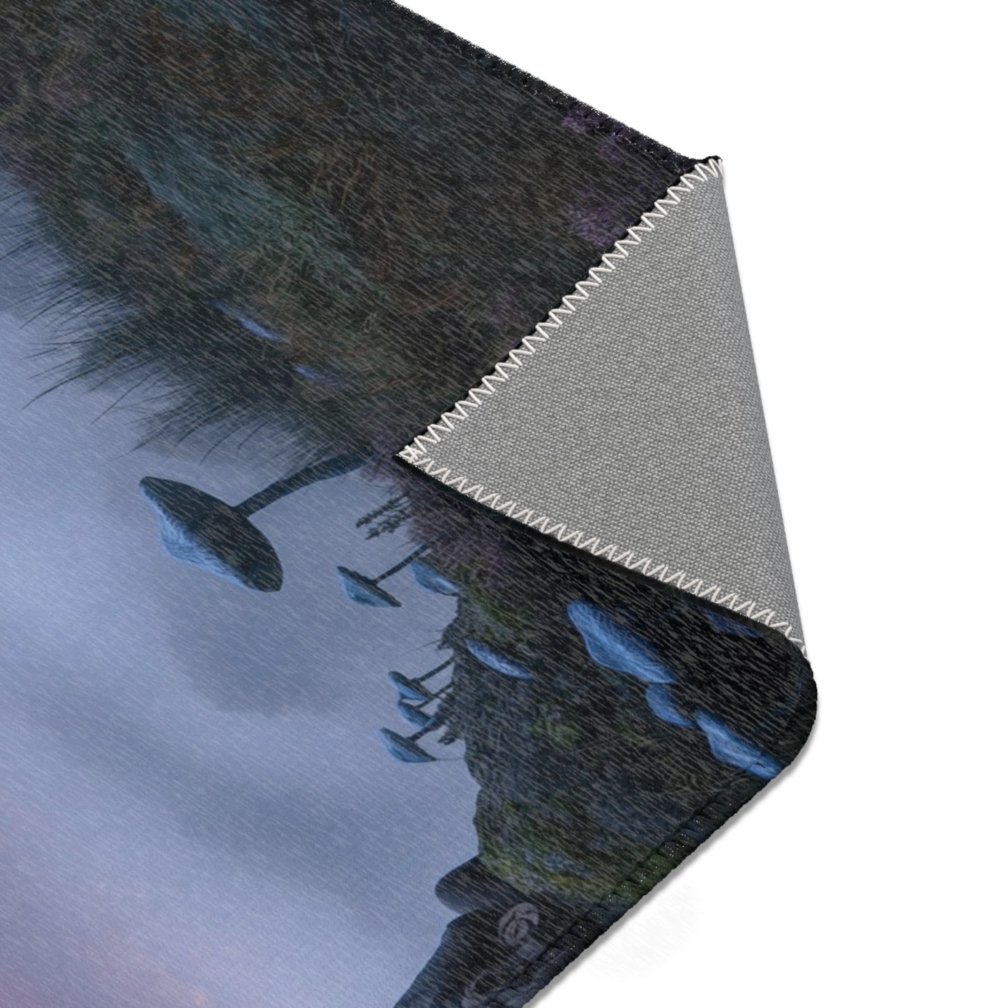 Moonlit Sentinel Area Rugs – Crimson Sky Over Misty Peaks