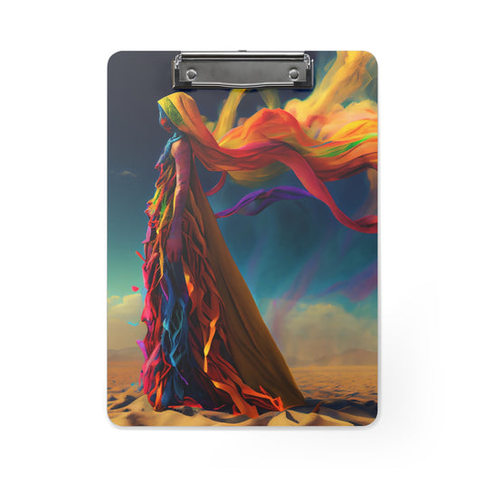 Woman sensually noble feminine, full body,made of colorful holi colored,fabric ribbons,in a storm,in the desert,burning man - Clipboard