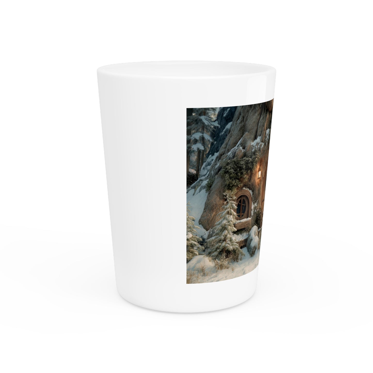 Winterwood Cottage Shot Glass – Hearthlight in the Snowy Glade