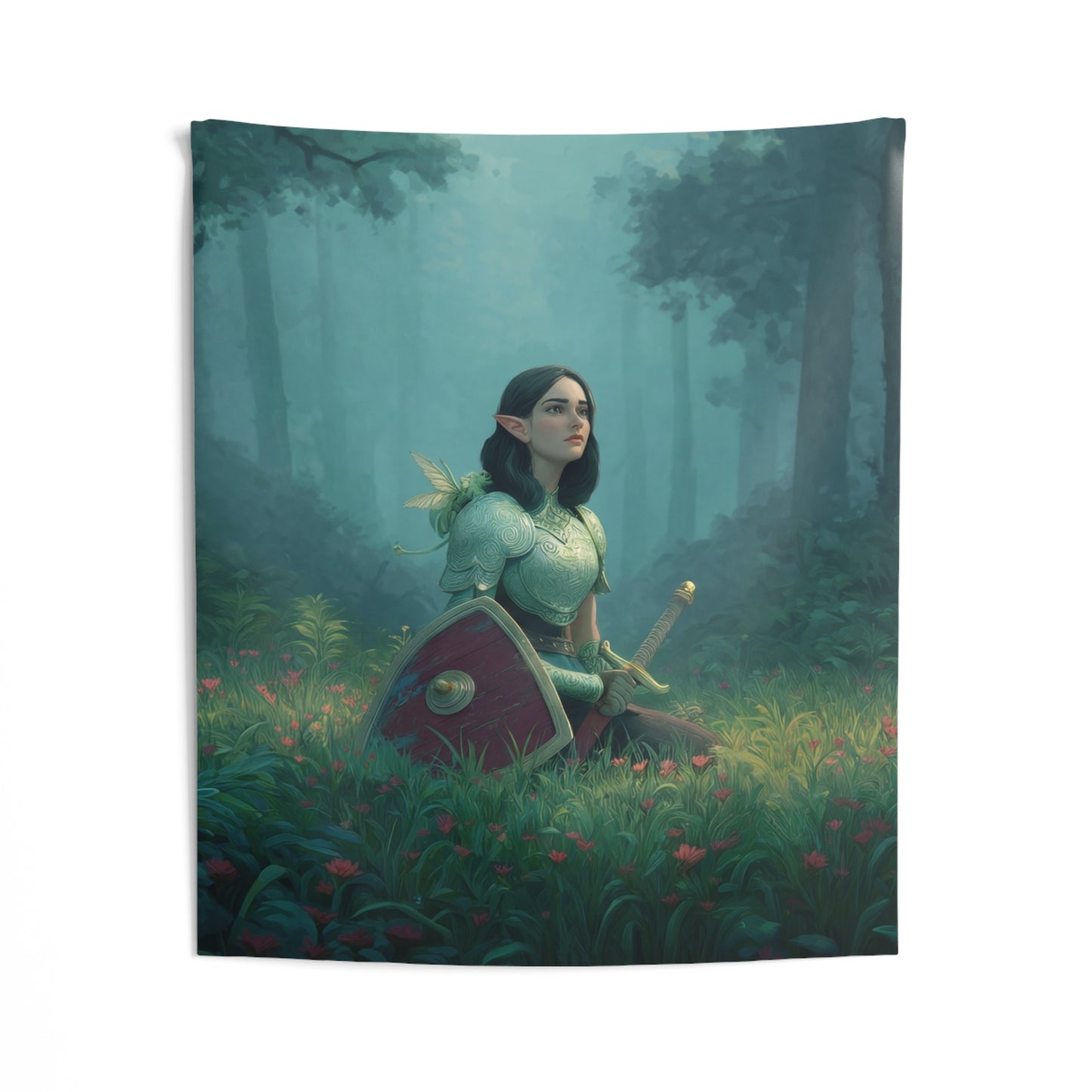 Elven Sentinel in Whispering Woods Indoor Wall Tapestries – Moss-Draped Stillness