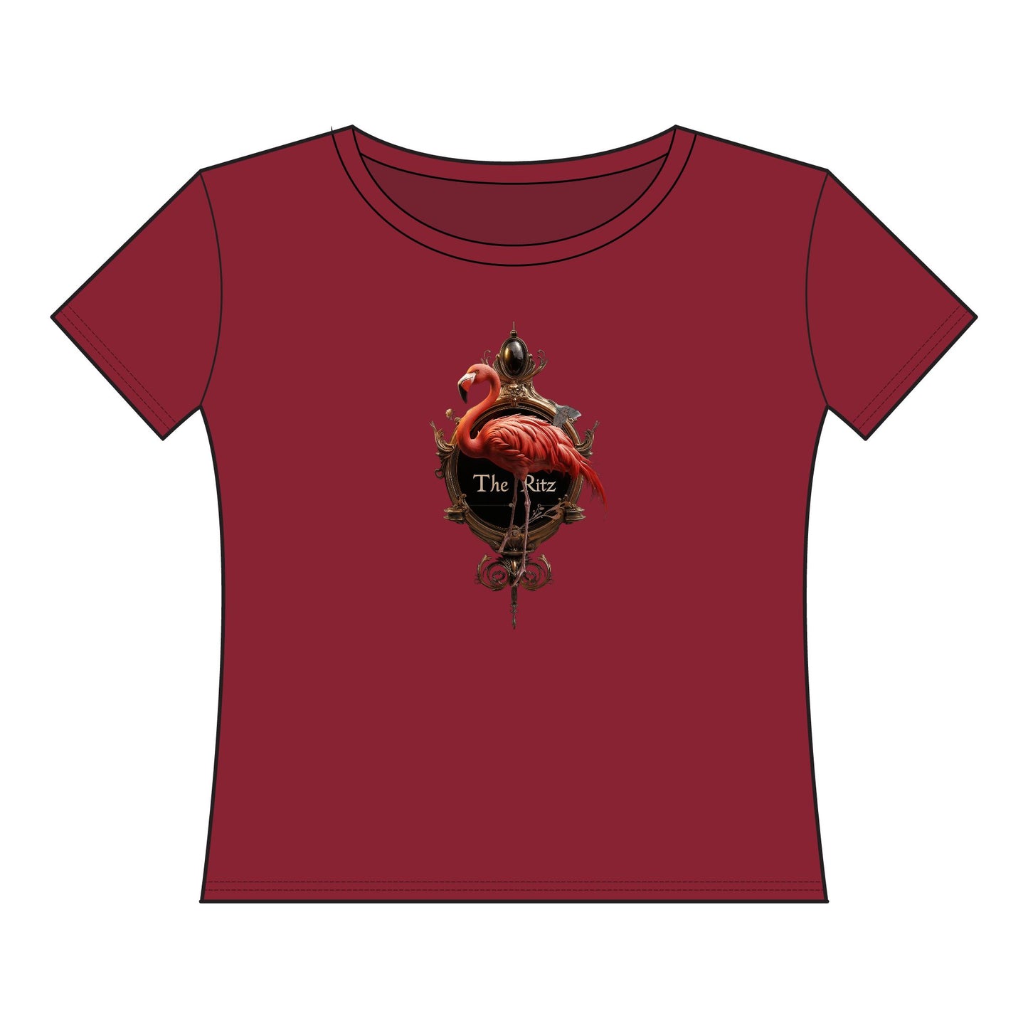 Royal Flamingo Sign Tee – Gilded Ritz Coat of Arms Art Top