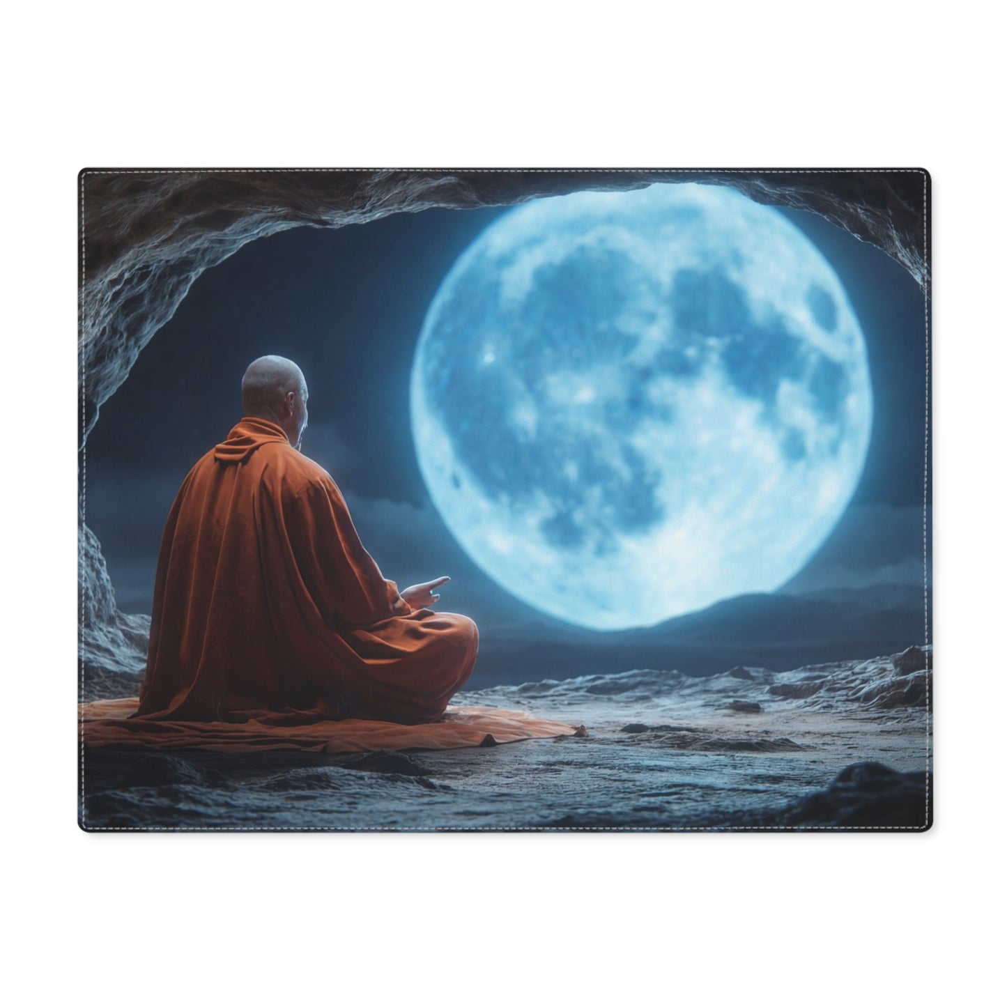 Moonlit Monk Placemat – Serene Cave Meditation Scene