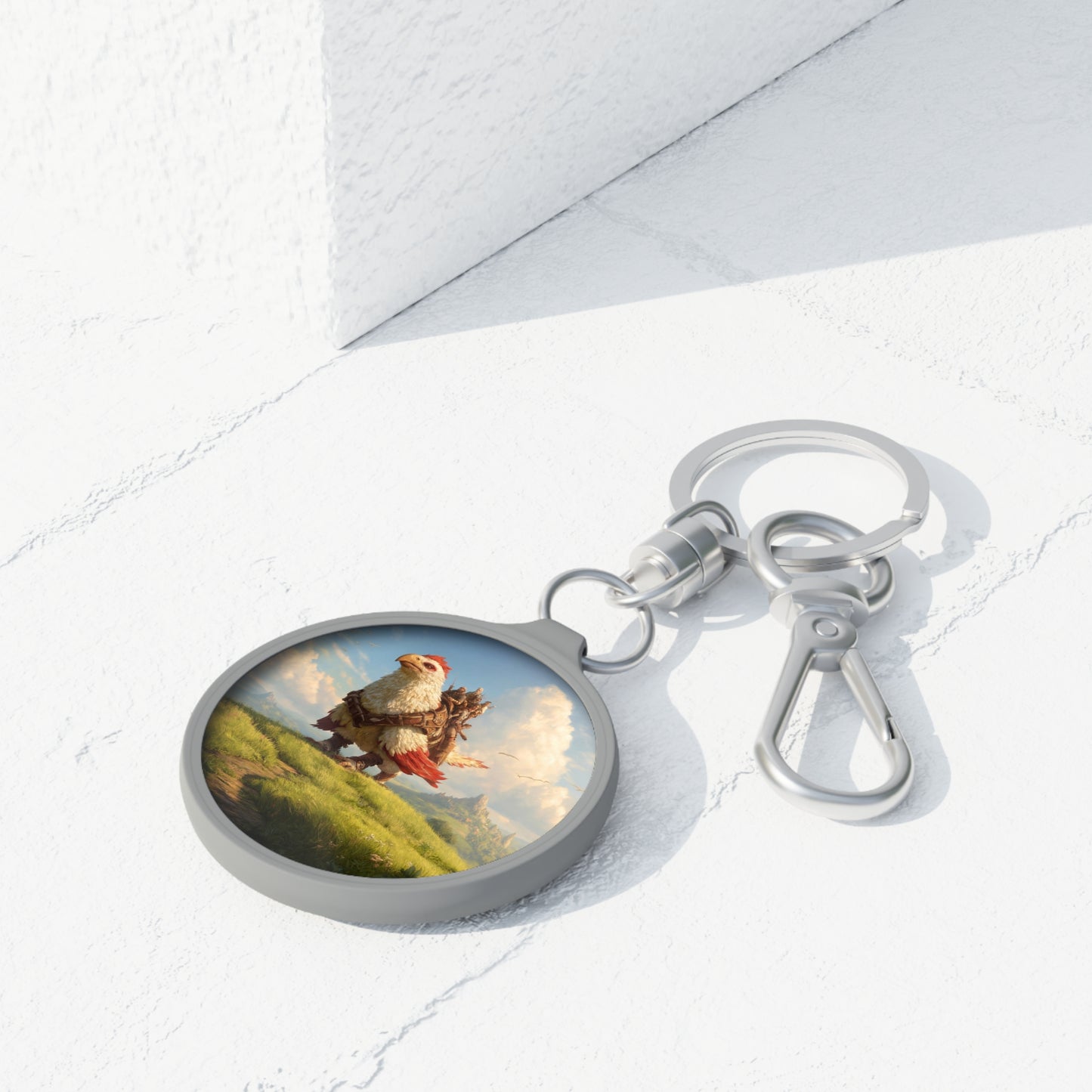 Skybound Falcon Riders Keyring Tag – Sunset Over the Whispering Peaks